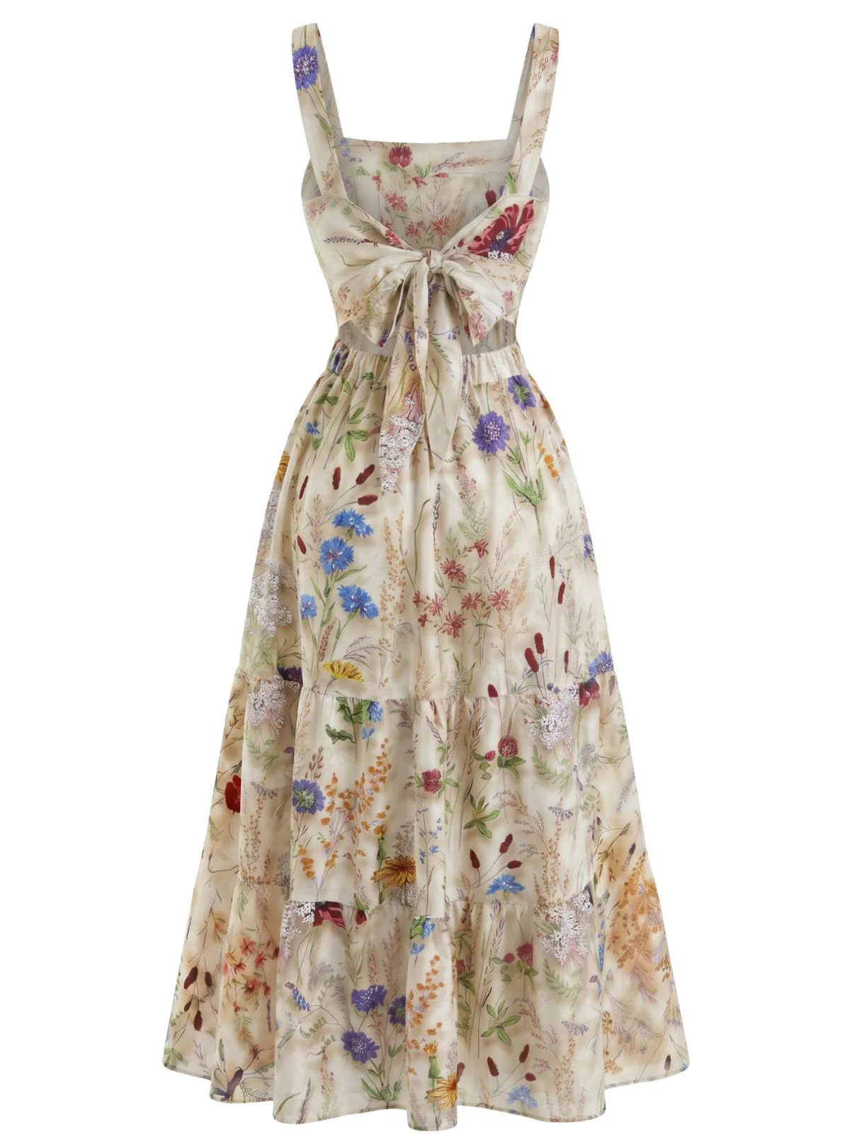Robe longue volants encolure carrée et fines bretelles motif floral années 40 - Image 3