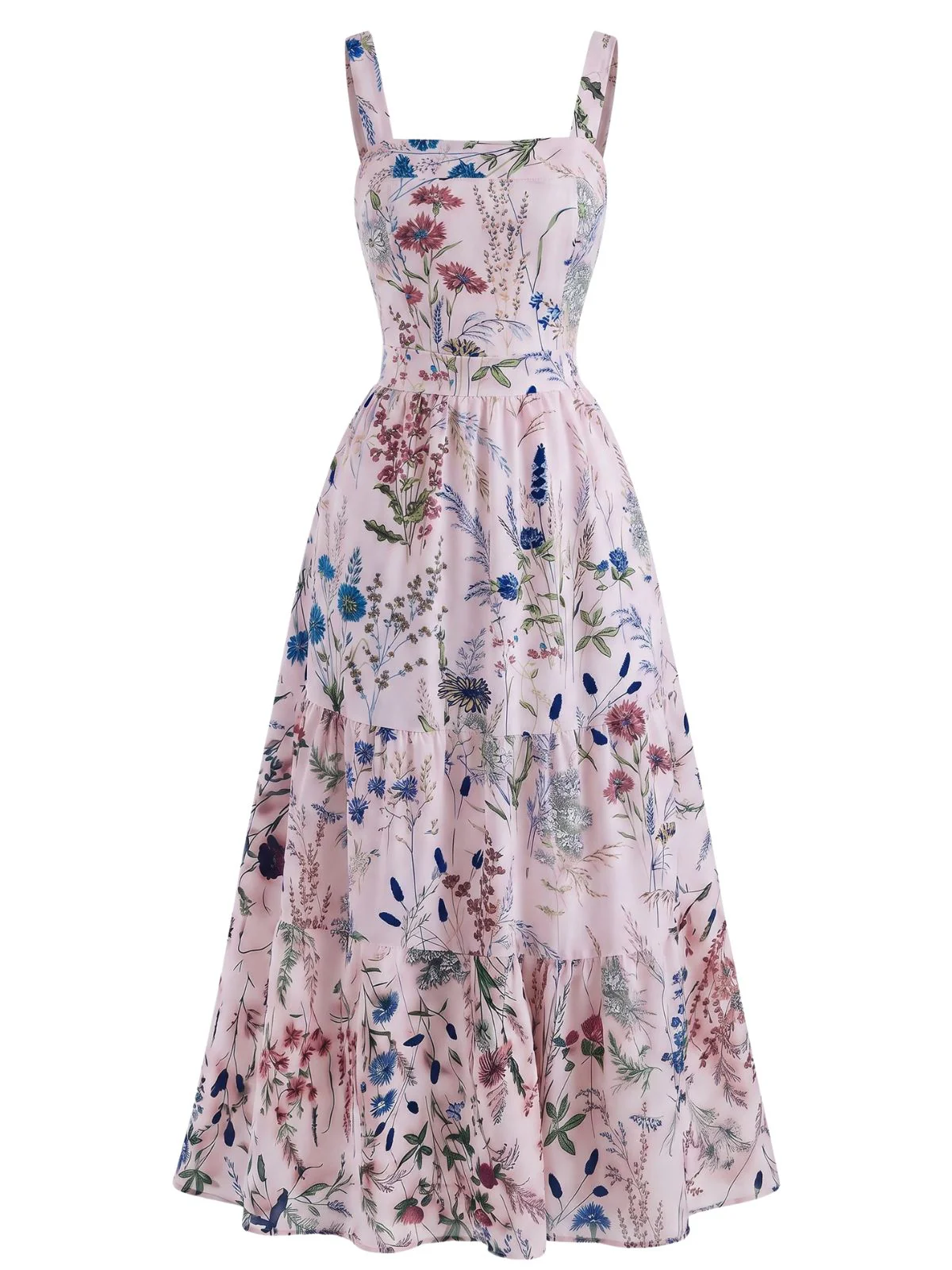 Robe longue volants encolure carrée et fines bretelles motif floral années 40 - Image 4