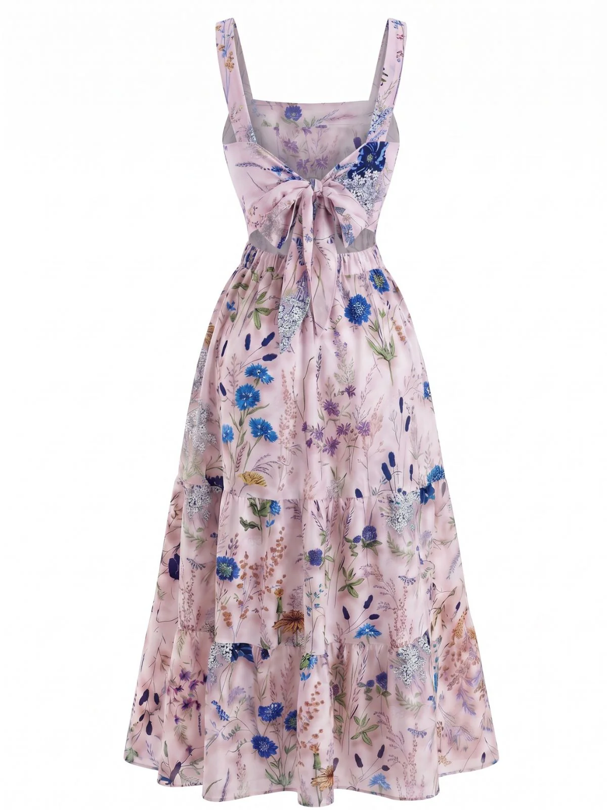 Robe longue volants encolure carrée et fines bretelles motif floral années 40 - Image 5