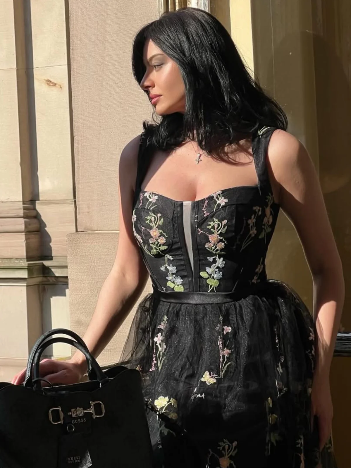 Robe maille florale lacets noire 1930s - Image 3