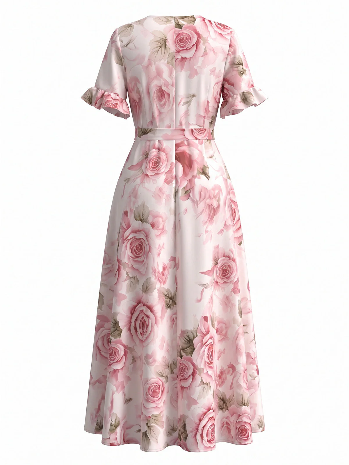 Robe Manche Volant Col V Profond Rose Années 1930 - Image 3