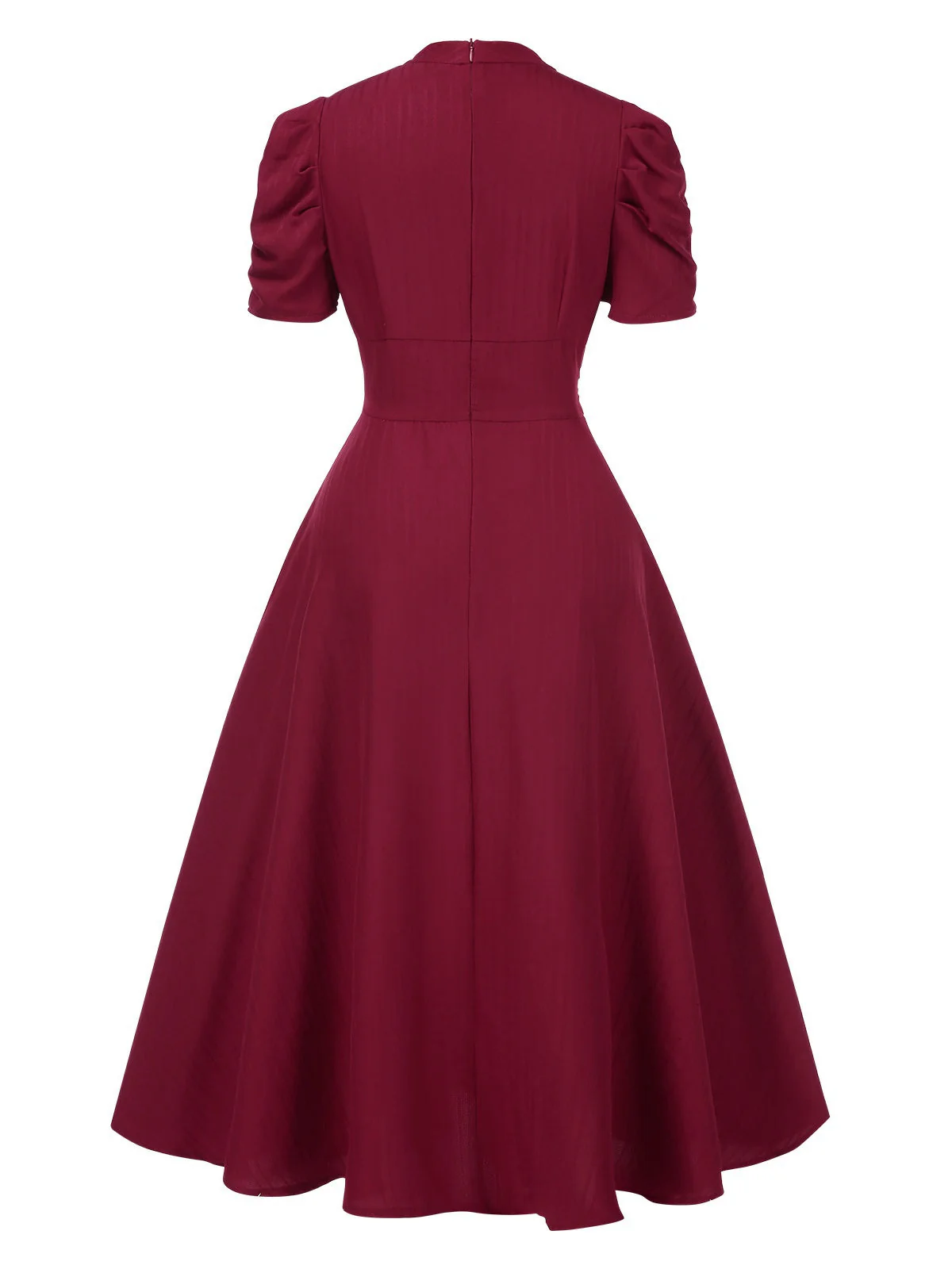 Robe manches bouffantes à col en V unie années 1950 - Image 2