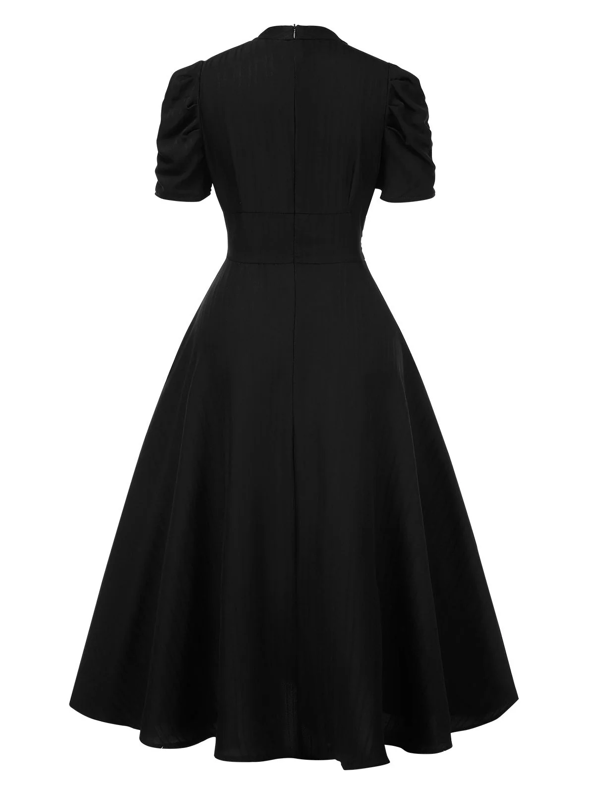 Robe manches bouffantes à col en V unie années 1950 - Image 5