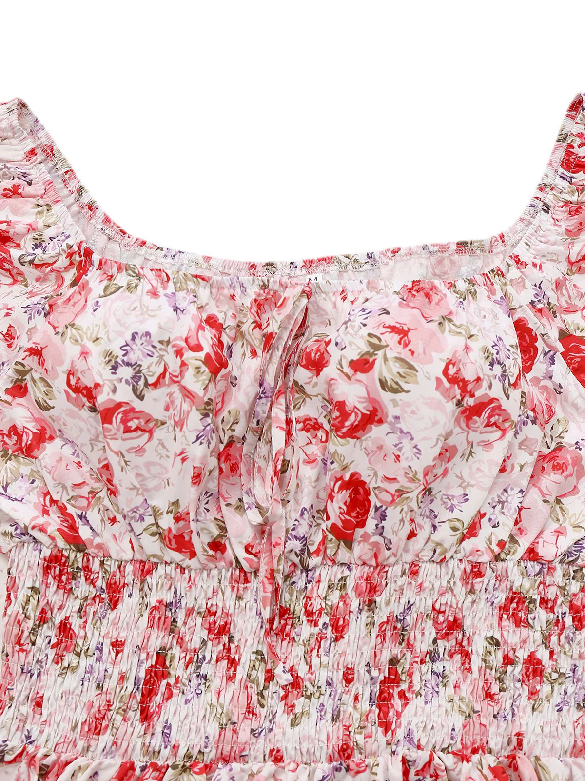 Robe manches bouffantes imprimé fleurs roses taille smockée des années 1950 - Image 3