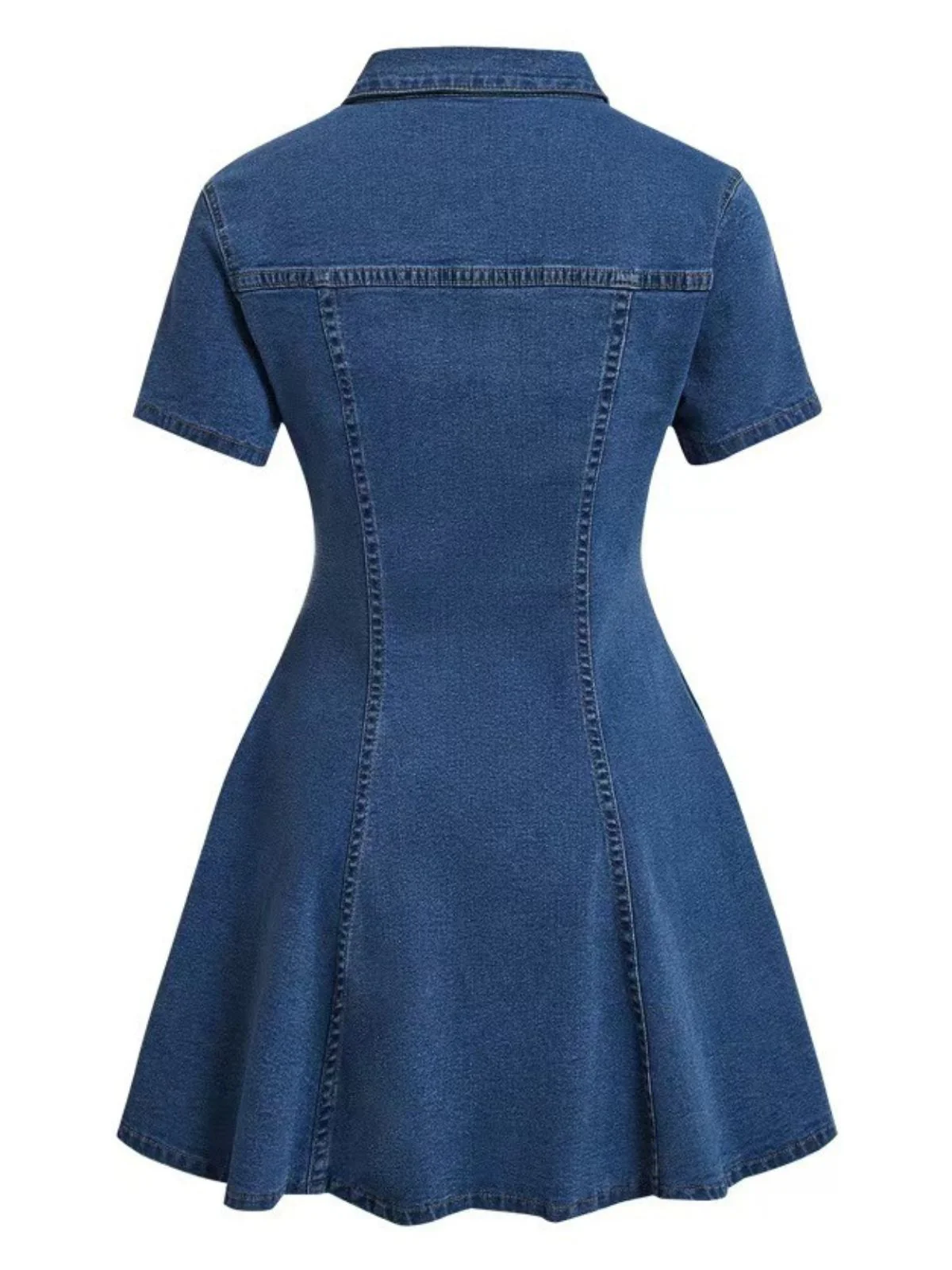 Robe Manches Courtes Boutonné Denim Bleu Années 1950 - Image 3