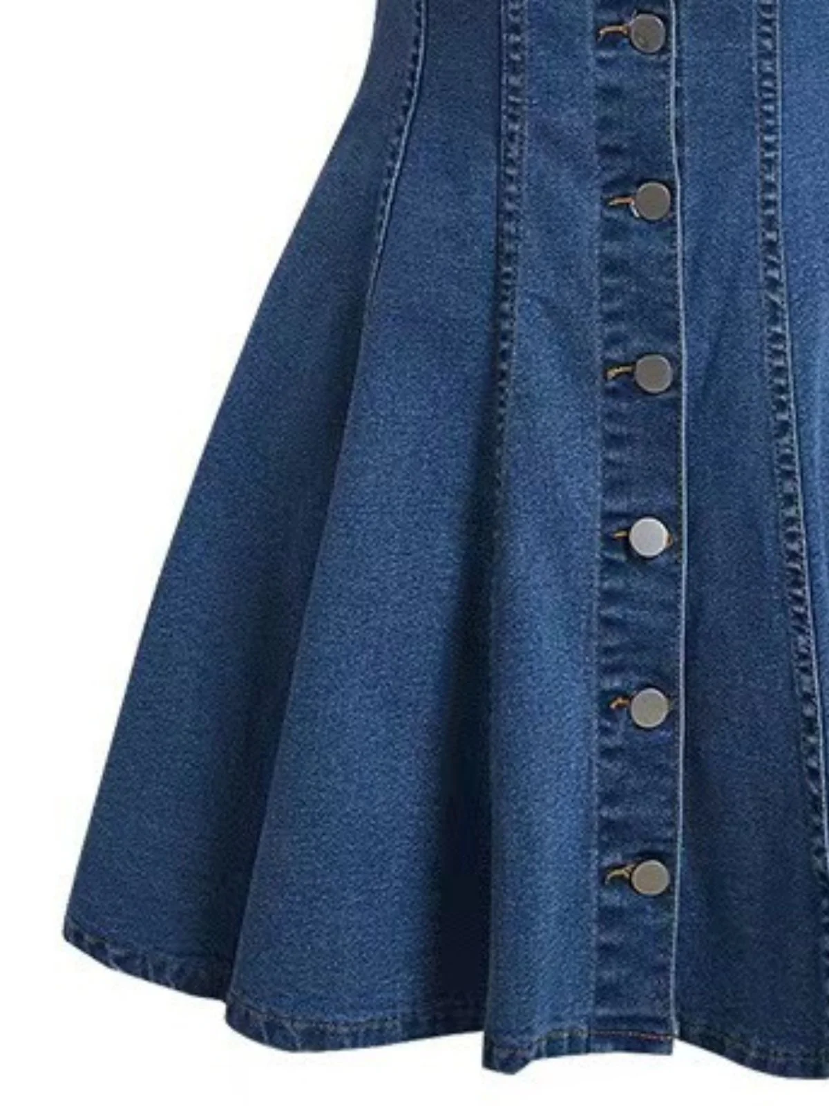Robe Manches Courtes Boutonné Denim Bleu Années 1950 - Image 5
