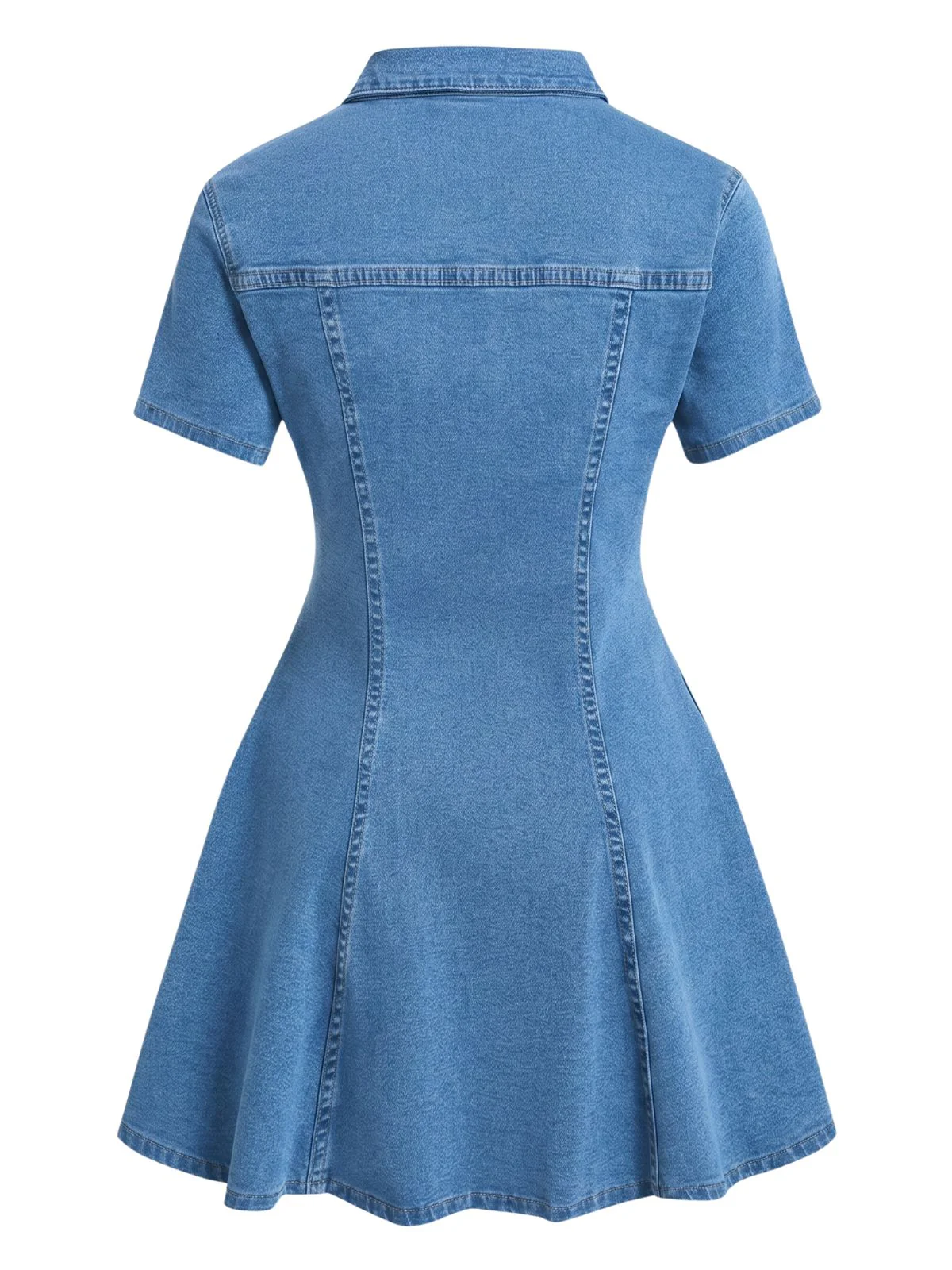 Robe Manches Courtes Boutonné Denim Bleu Années 1950 - Image 7
