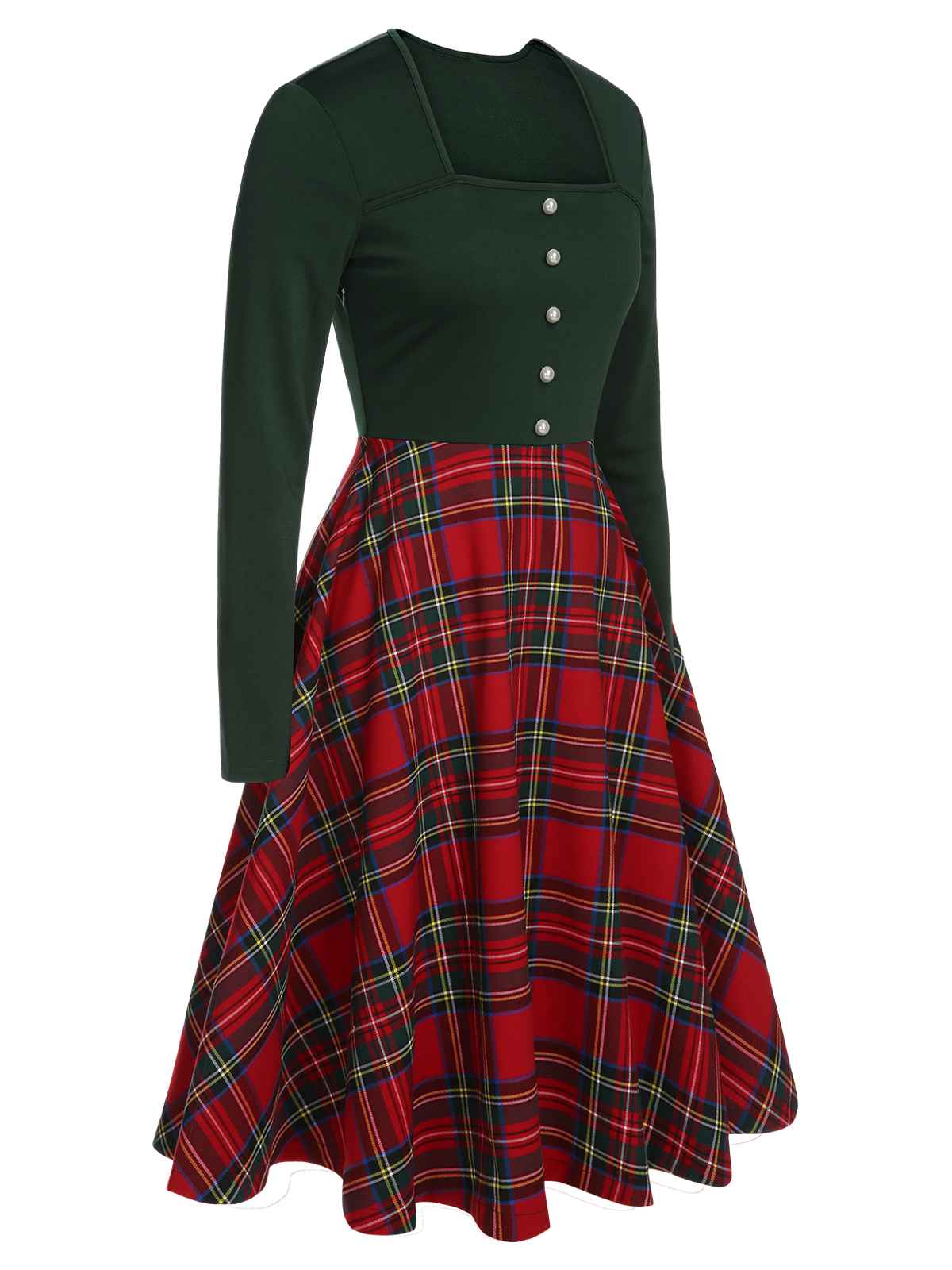 Robe à manches longues à carreaux de Noël des années 1950 - Image 2