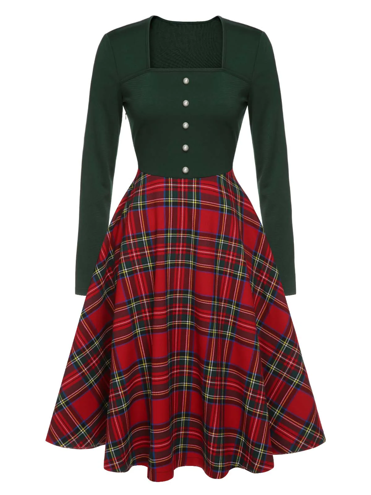 Robe à manches longues à carreaux de Noël des années 1950 - Image 4