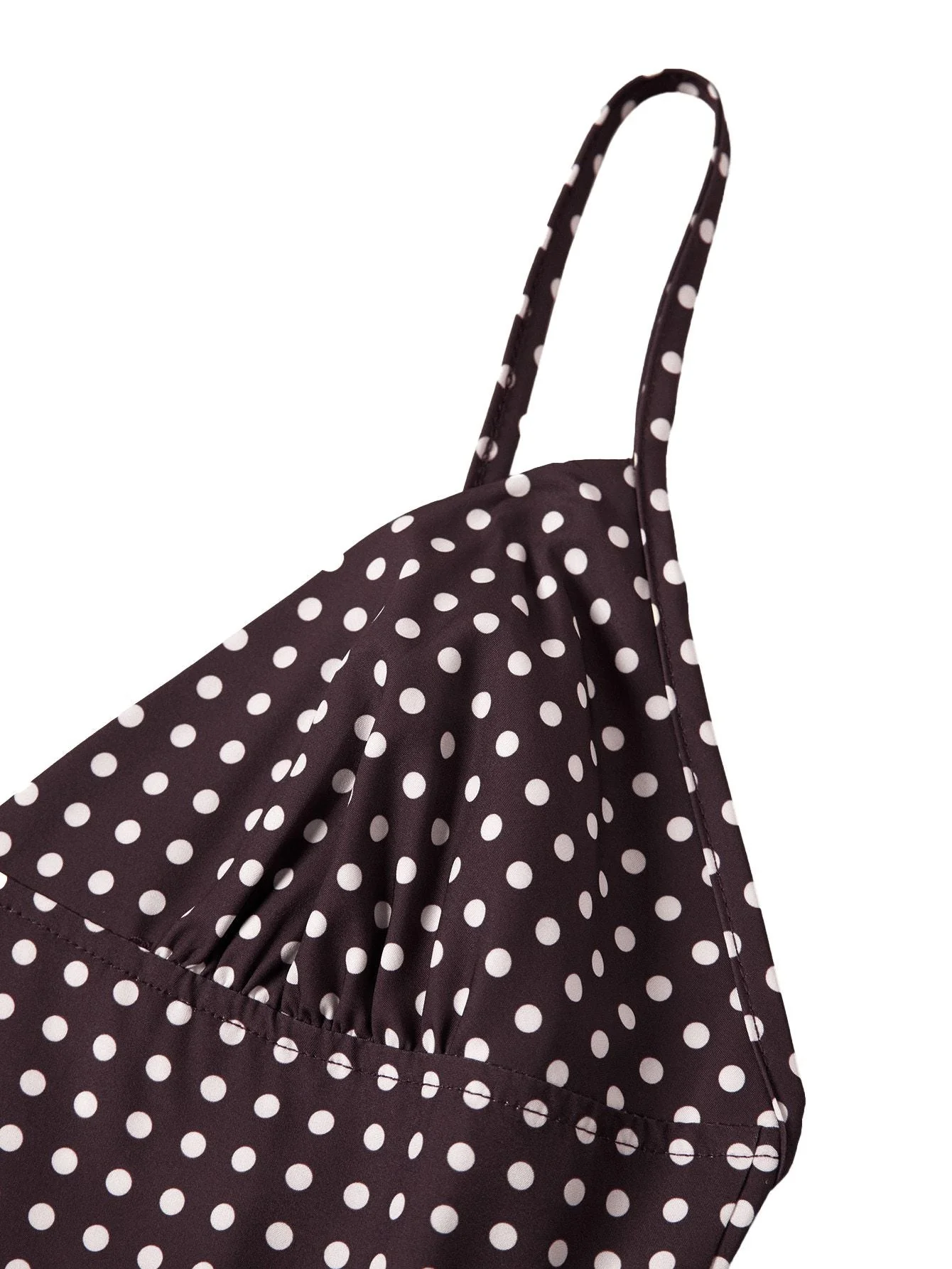 Robe marron à pois col en V et bretelles spaghetti années 1980 - Image 4