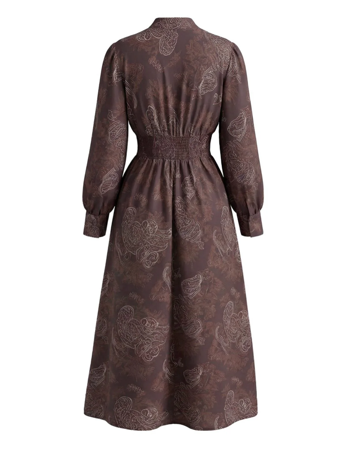 Robe Marron Boho Paisley Col V Montant Smocké Années 1970 - Image 3