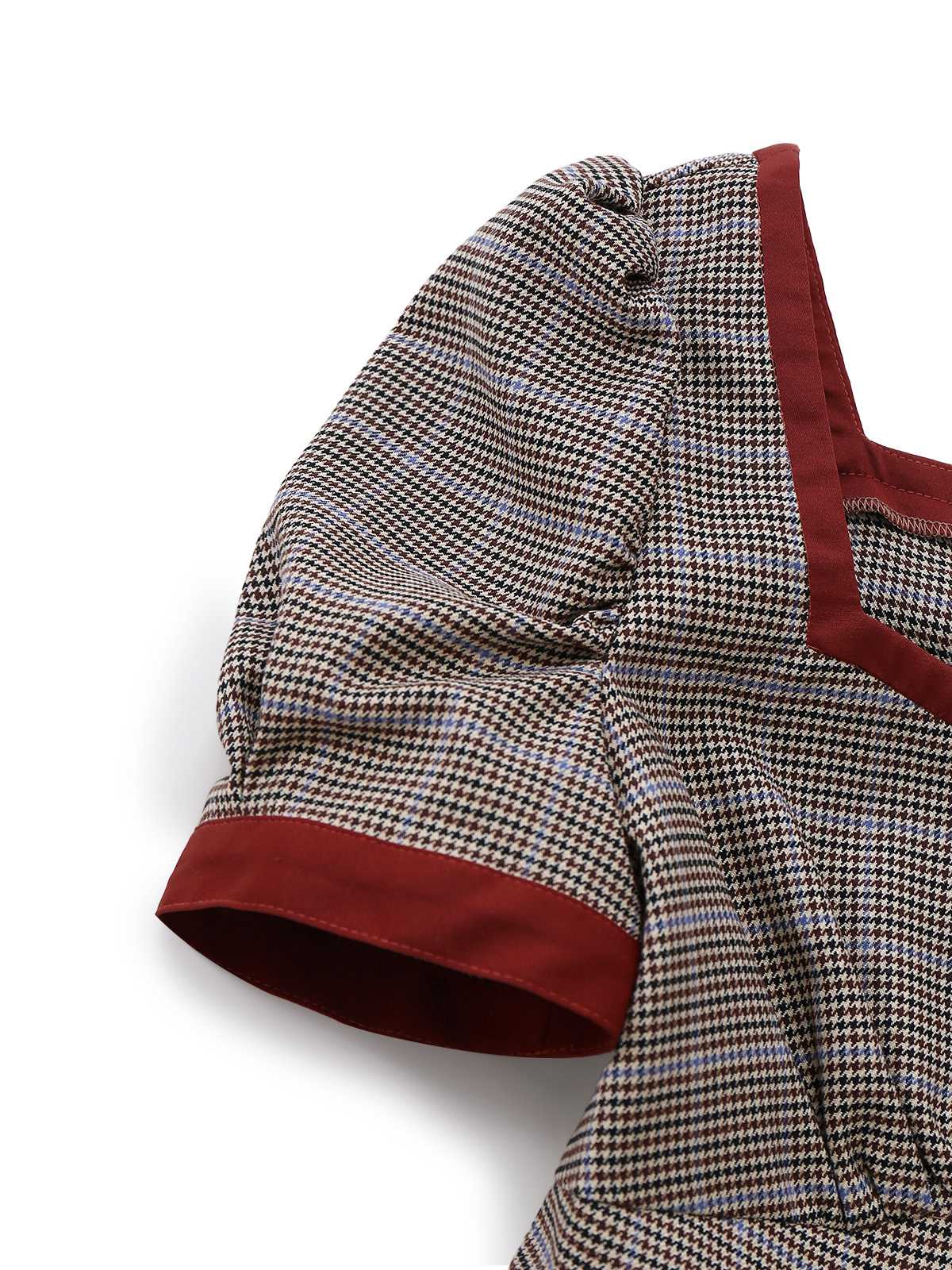 Robe marron nœud et motif pied-de-poule années 1950 - Image 10
