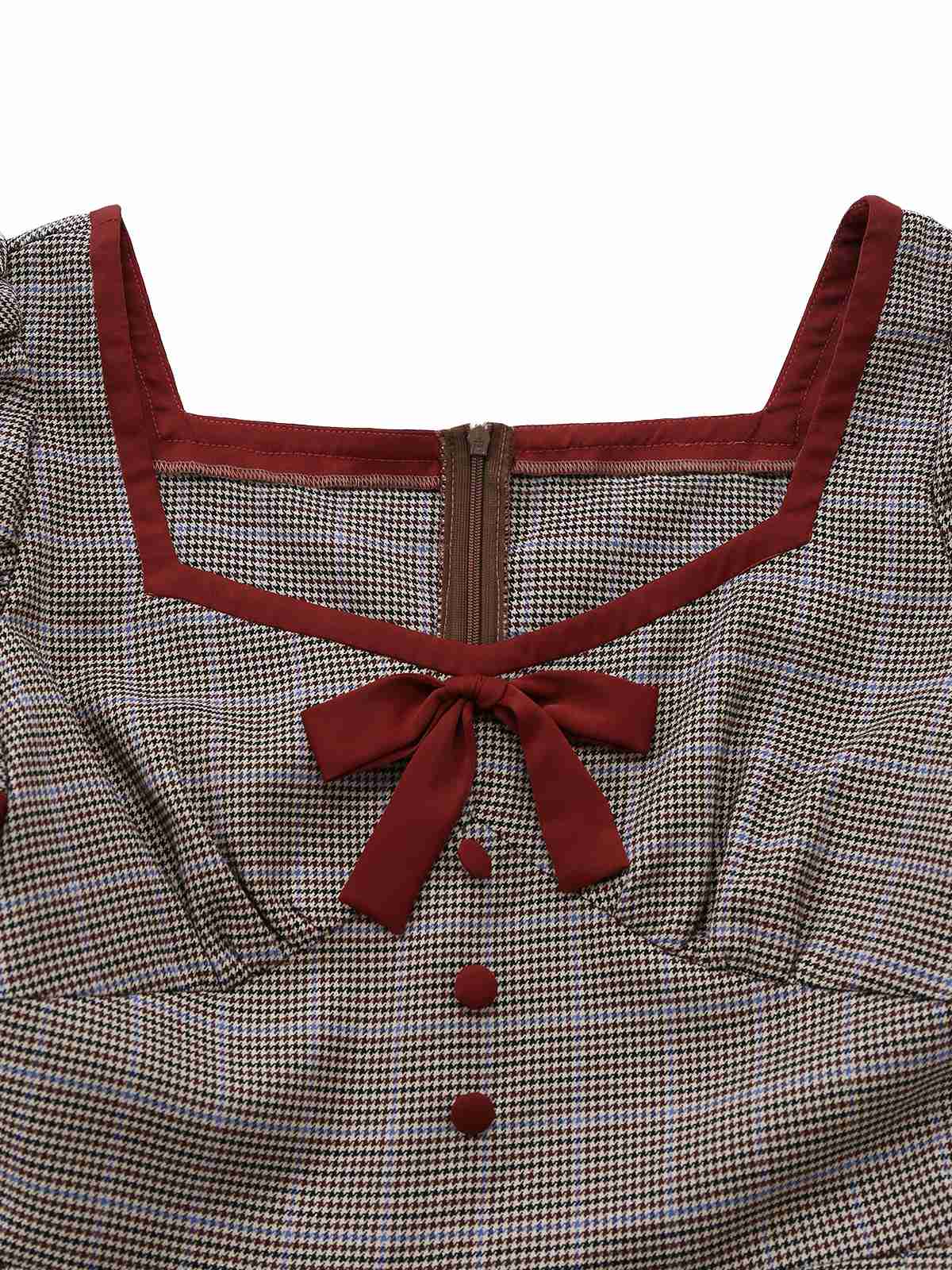 Robe marron nœud et motif pied-de-poule années 1950 - Image 11