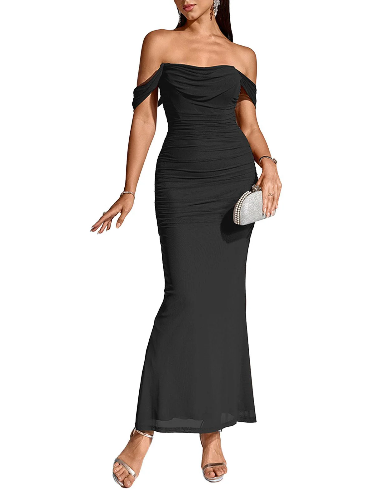 Robe Maxi Bodycon Uni Épaule Dénudée Année 1930 - Image 10