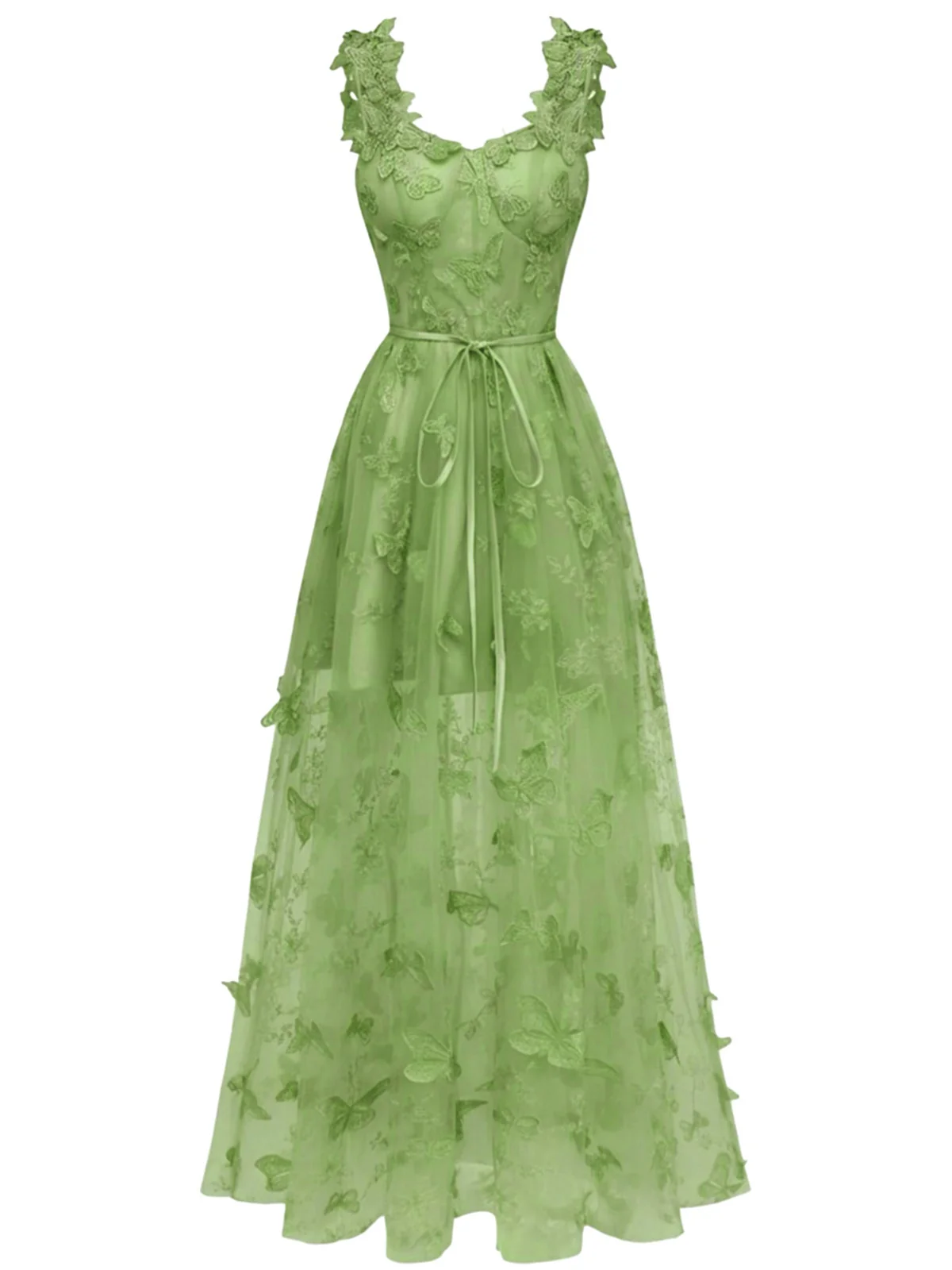 Robe Maxi Bretelles Épaghetti Papillons 3D Maille Années 1930 - Image 11