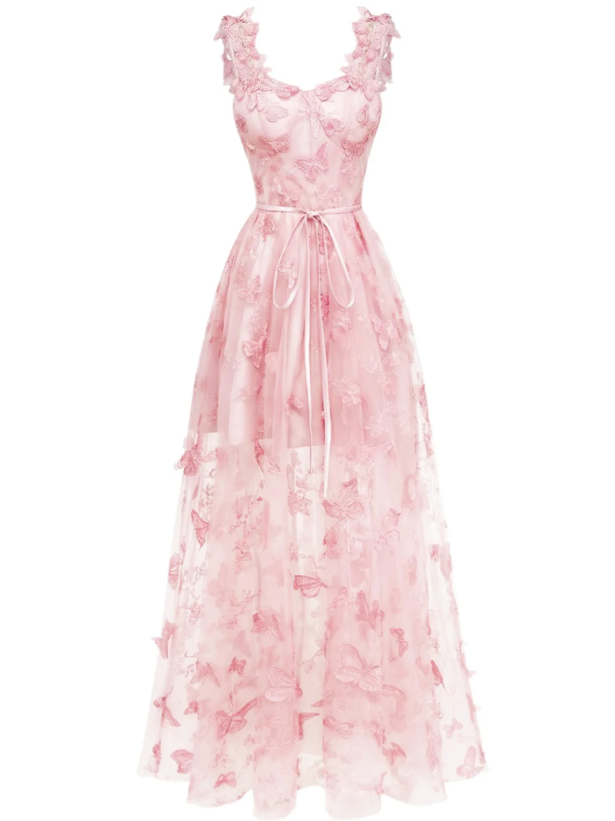 Robe Maxi Bretelles Épaghetti Papillons 3D Maille Années 1930 - Image 6