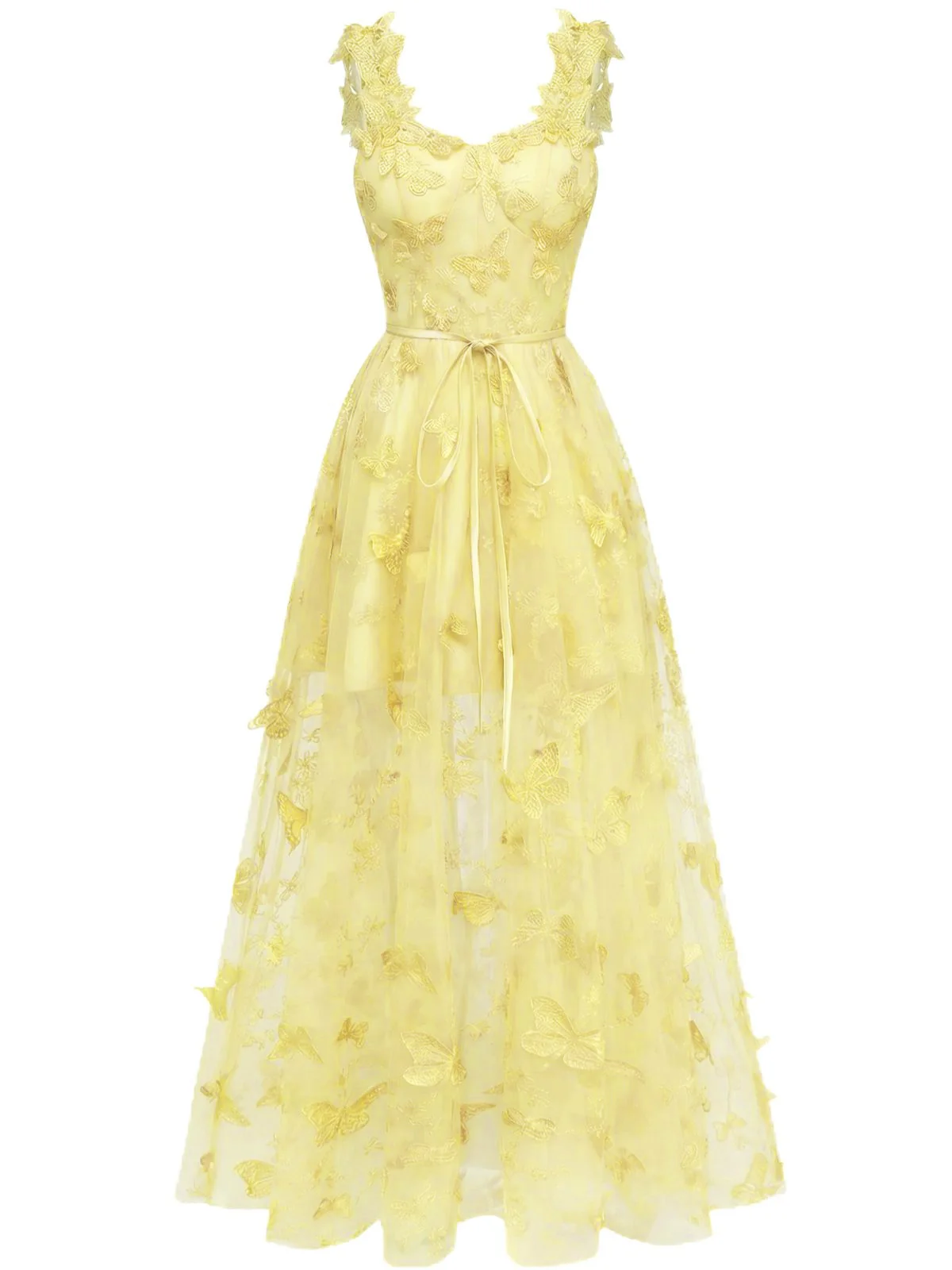 Robe Maxi Bretelles Épaghetti Papillons 3D Maille Années 1930 - Image 7