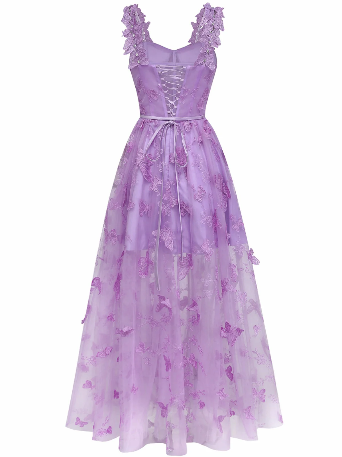 Robe Maxi Bretelles Épaghetti Papillons 3D Maille Années 1930 - Image 9
