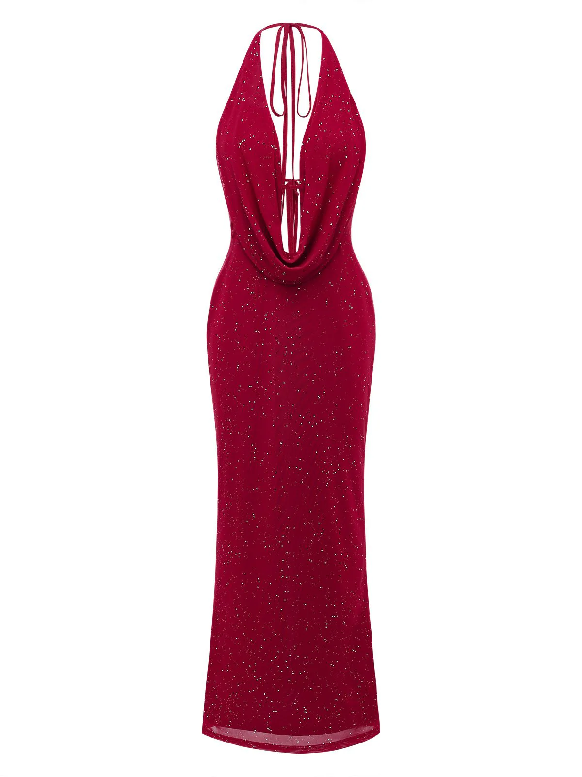 Robe maxi fendue licou pailletée dos nu col cowl 1980s - Image 2
