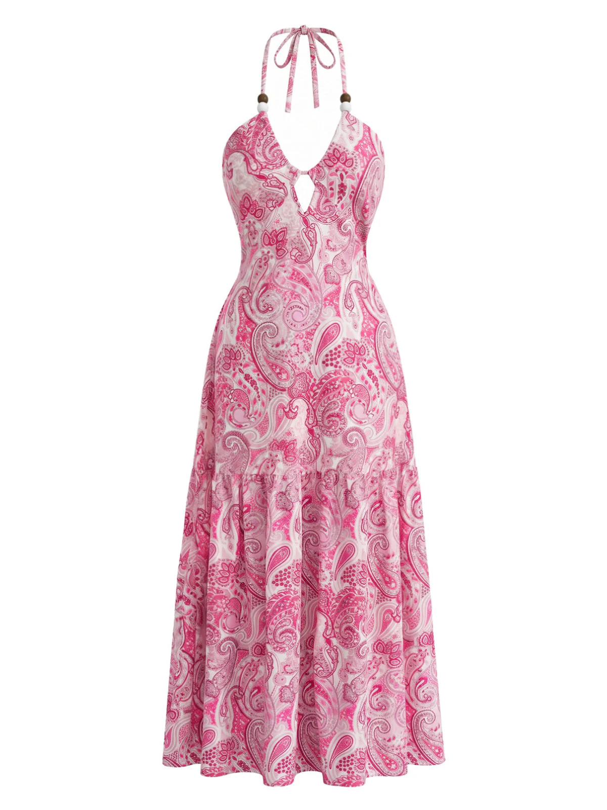 Robe Maxi Licou Perlé Imprimé Cachemire Bohème Années 1950 - Image 2