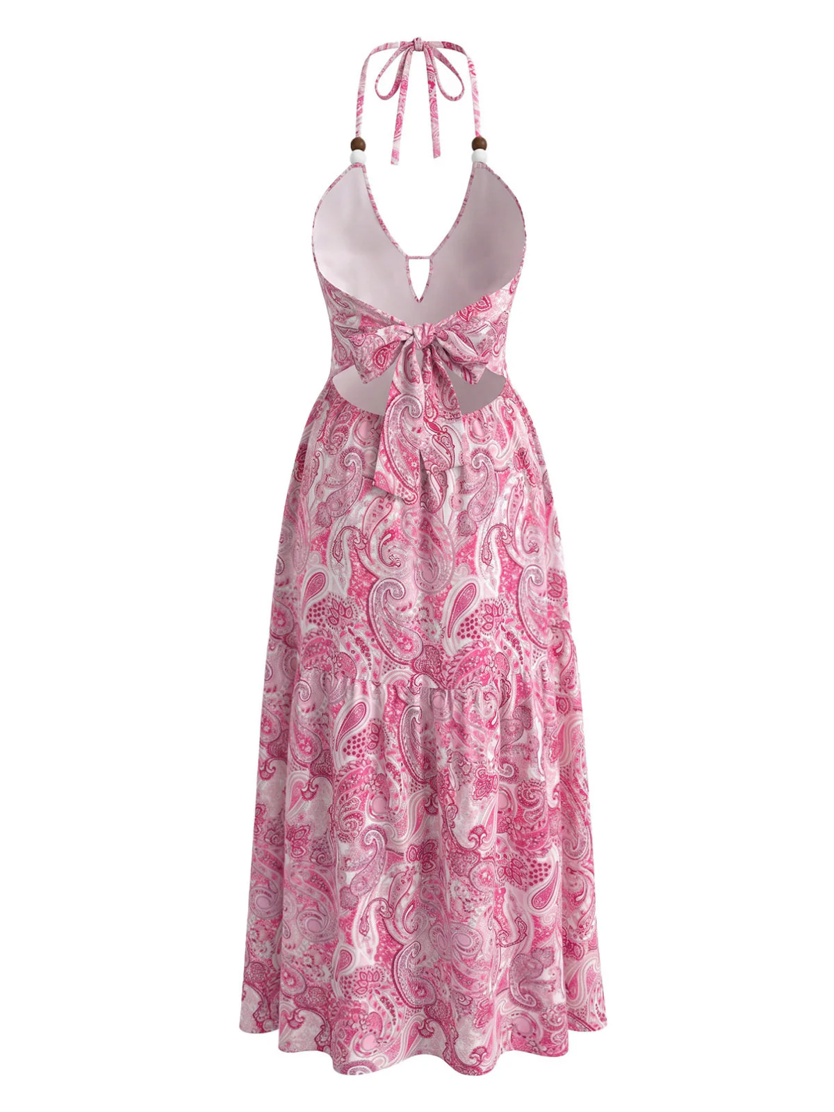 Robe Maxi Licou Perlé Imprimé Cachemire Bohème Années 1950 - Image 3