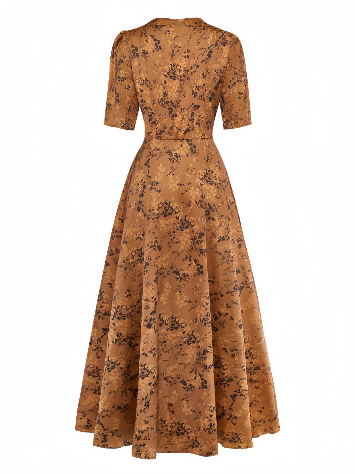 Robe Maxi Marron Motifs Floraux Discrets Années 1930 - Image 3