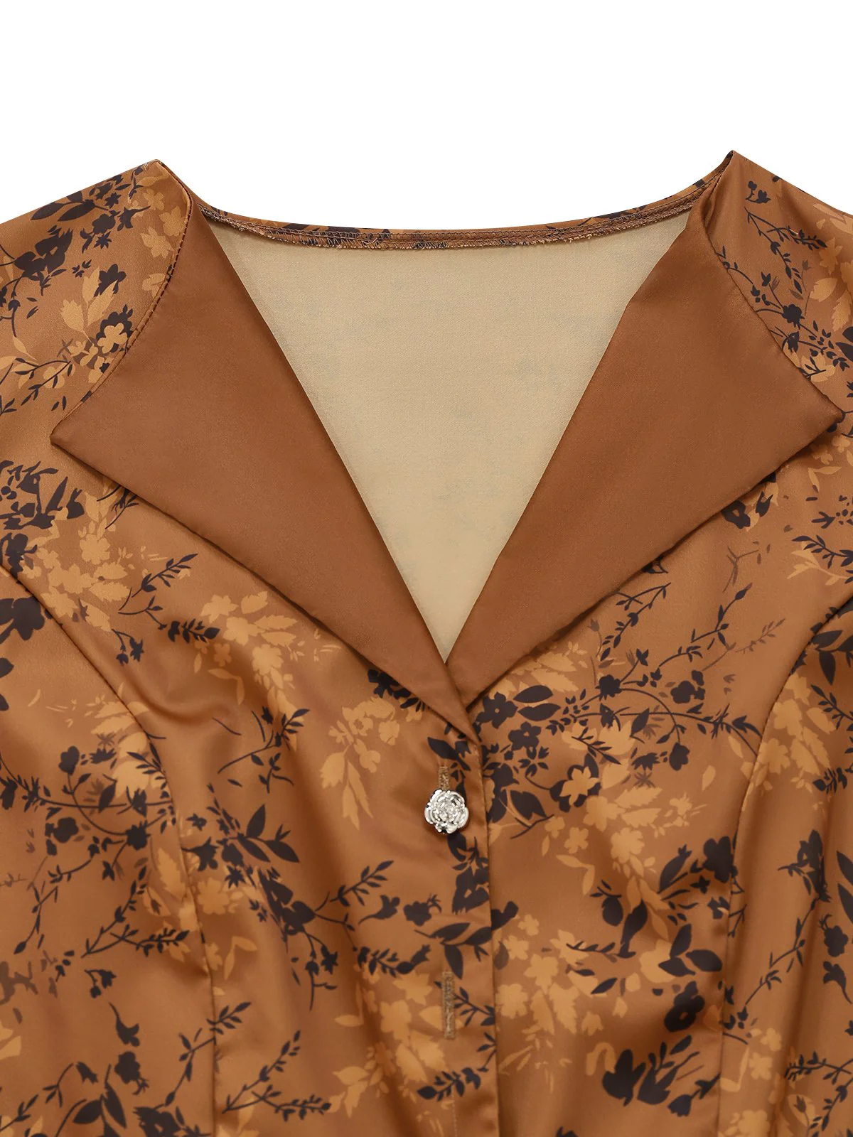 Robe Maxi Marron Motifs Floraux Discrets Années 1930 - Image 4