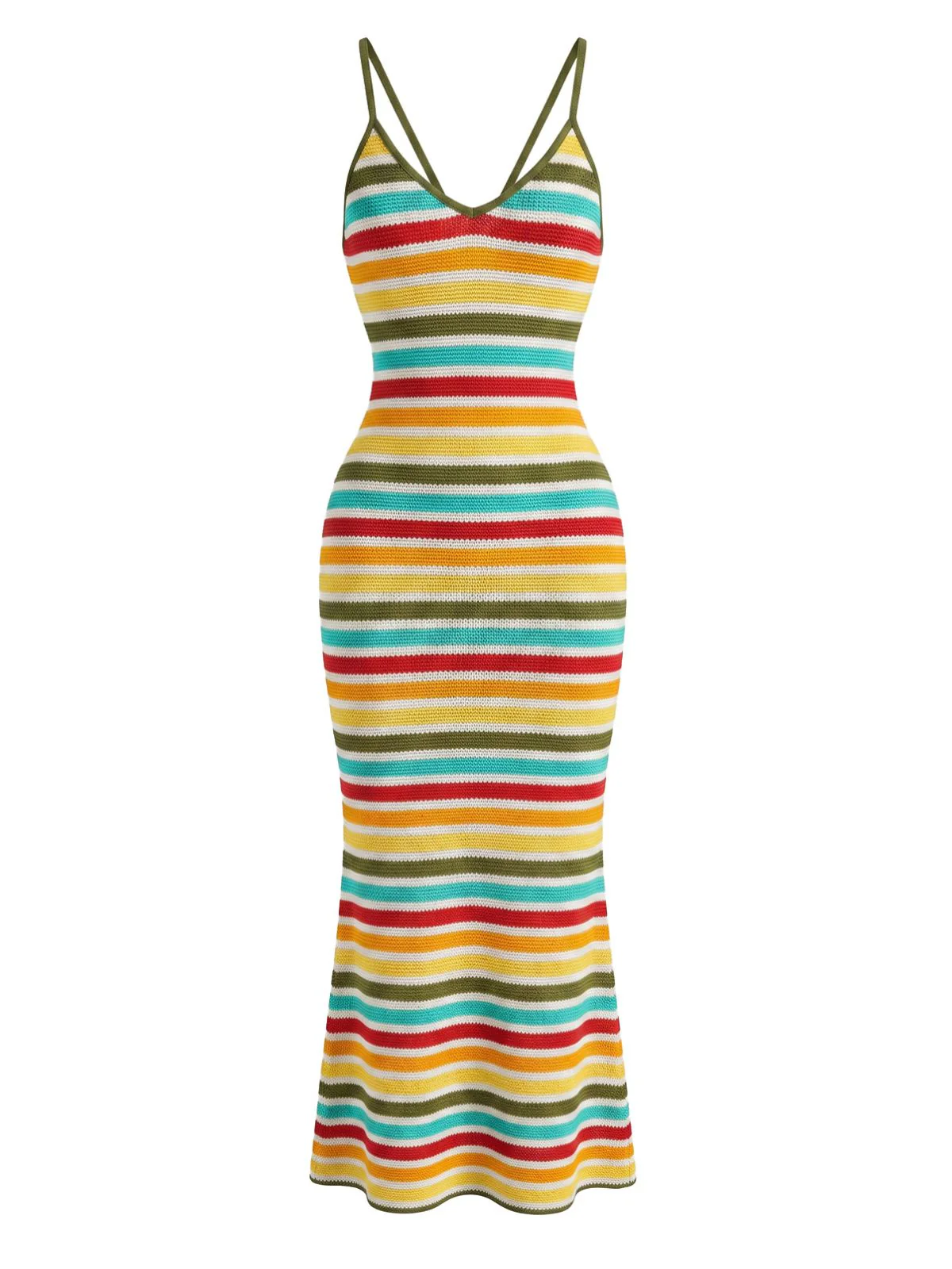 Robe Maxi Tricot Rayée Bretelles Croisées Multicolore Années 1970 - Image 2