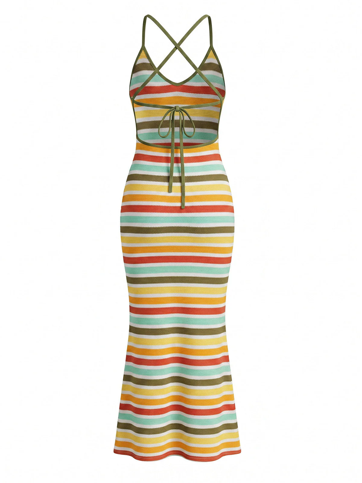 Robe Maxi Tricot Rayée Bretelles Croisées Multicolore Années 1970 - Image 4