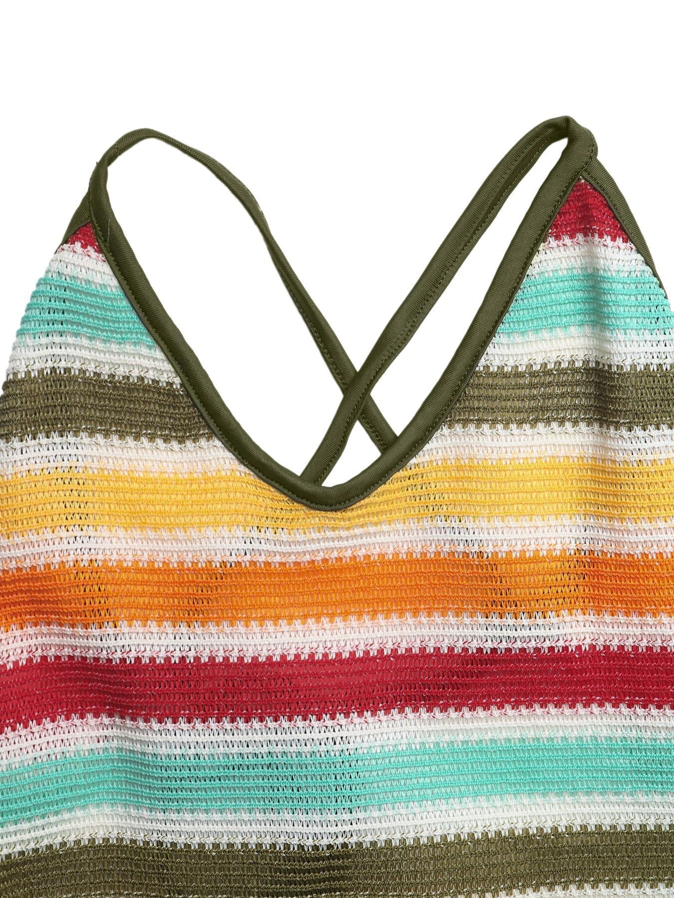 Robe Maxi Tricot Rayée Bretelles Croisées Multicolore Années 1970 - Image 7