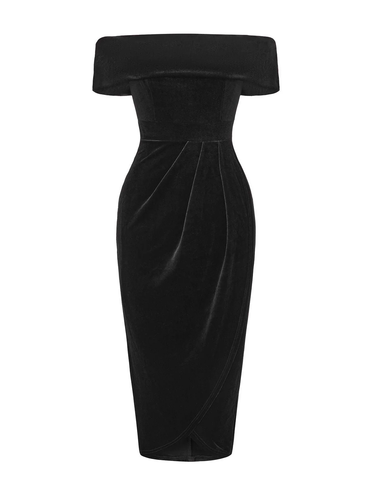 Robe mi-longue à épaules dénudées en velours uni des années 1980 - Image 10