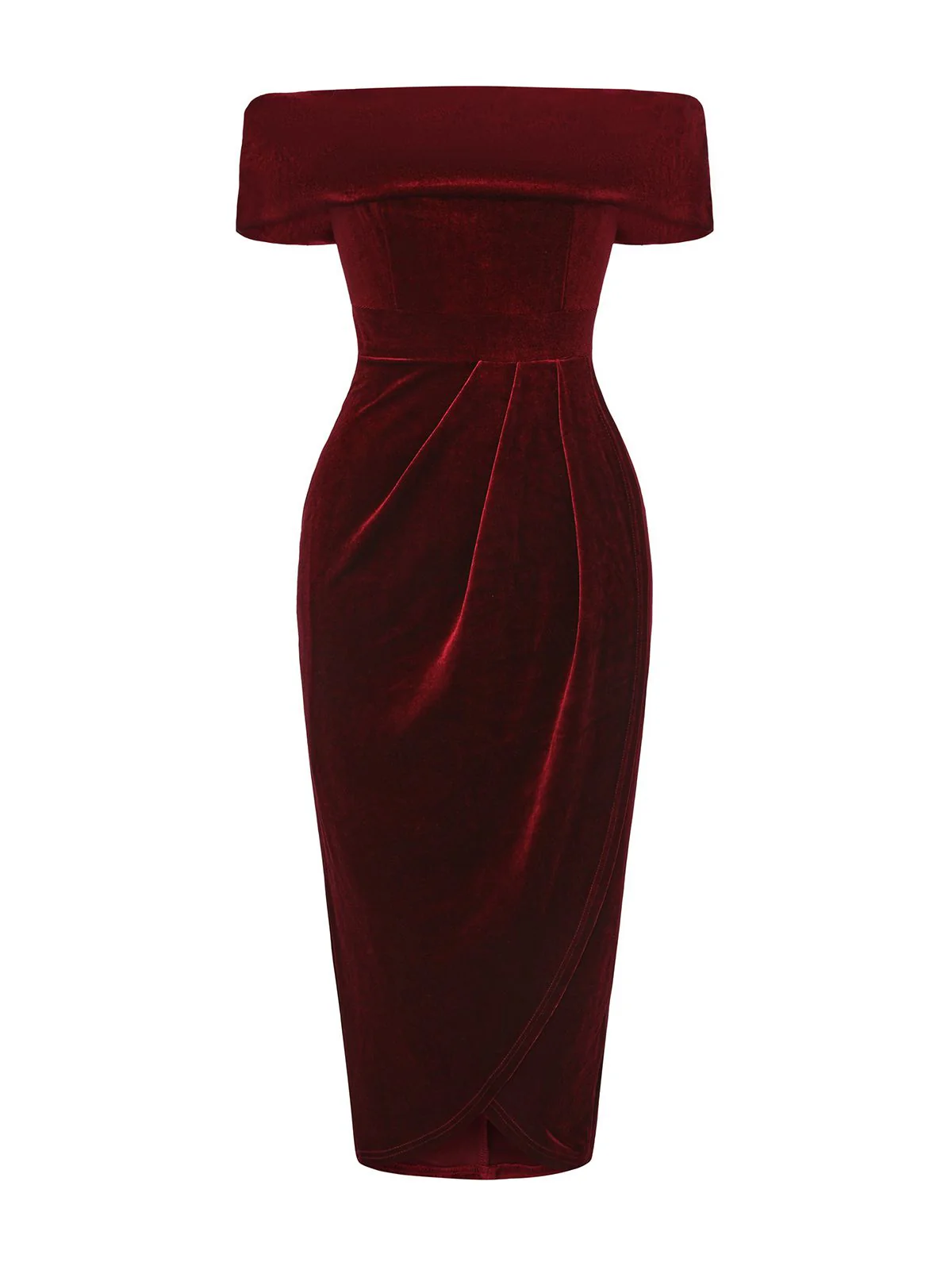 Robe mi-longue à épaules dénudées en velours uni des années 1980 - Image 2