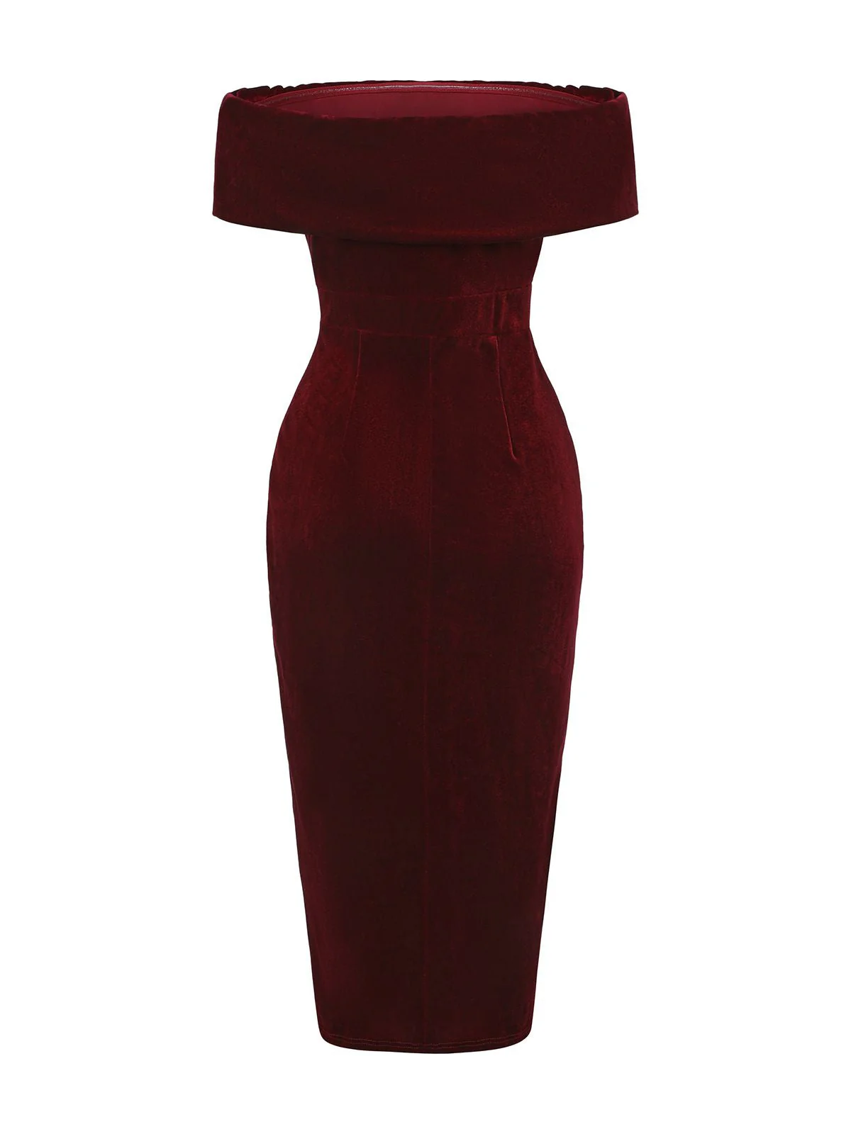 Robe mi-longue à épaules dénudées en velours uni des années 1980 - Image 3
