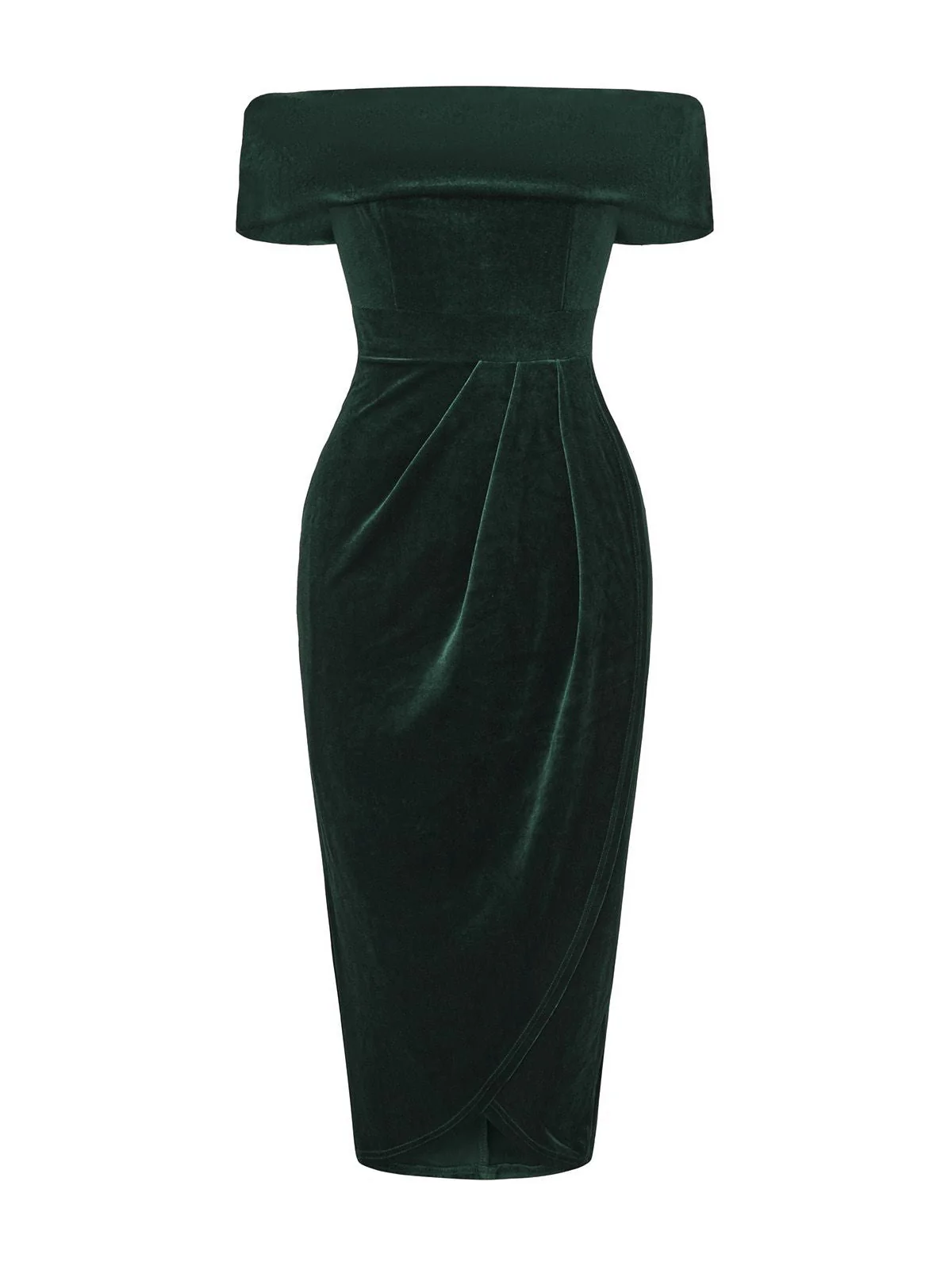 Robe mi-longue à épaules dénudées en velours uni des années 1980 - Image 7