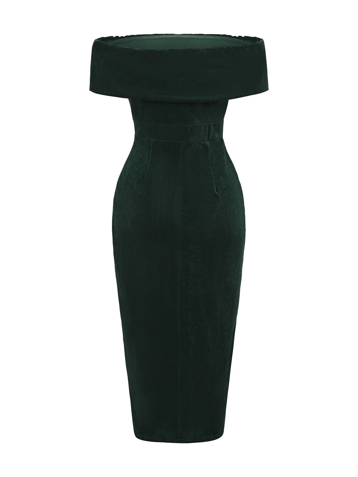 Robe mi-longue à épaules dénudées en velours uni des années 1980 - Image 8