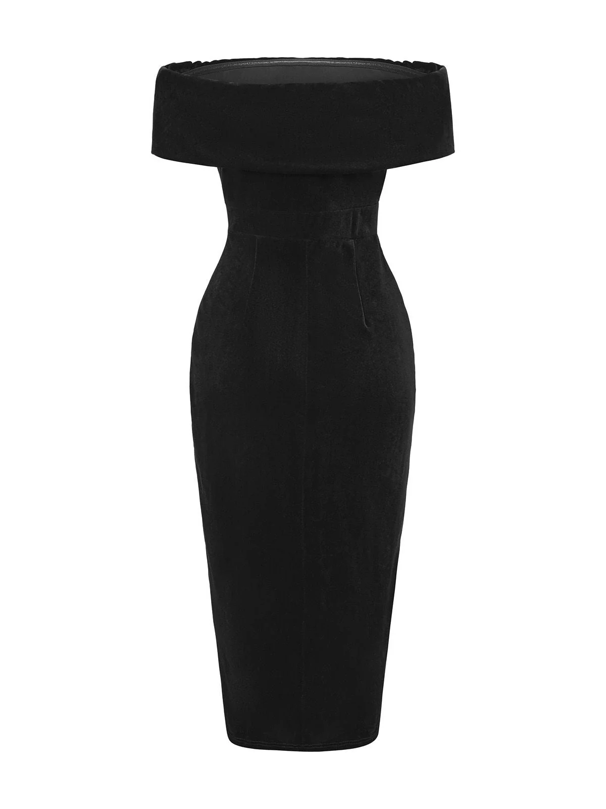 Robe mi-longue à épaules dénudées en velours uni des années 1980 - Image 9
