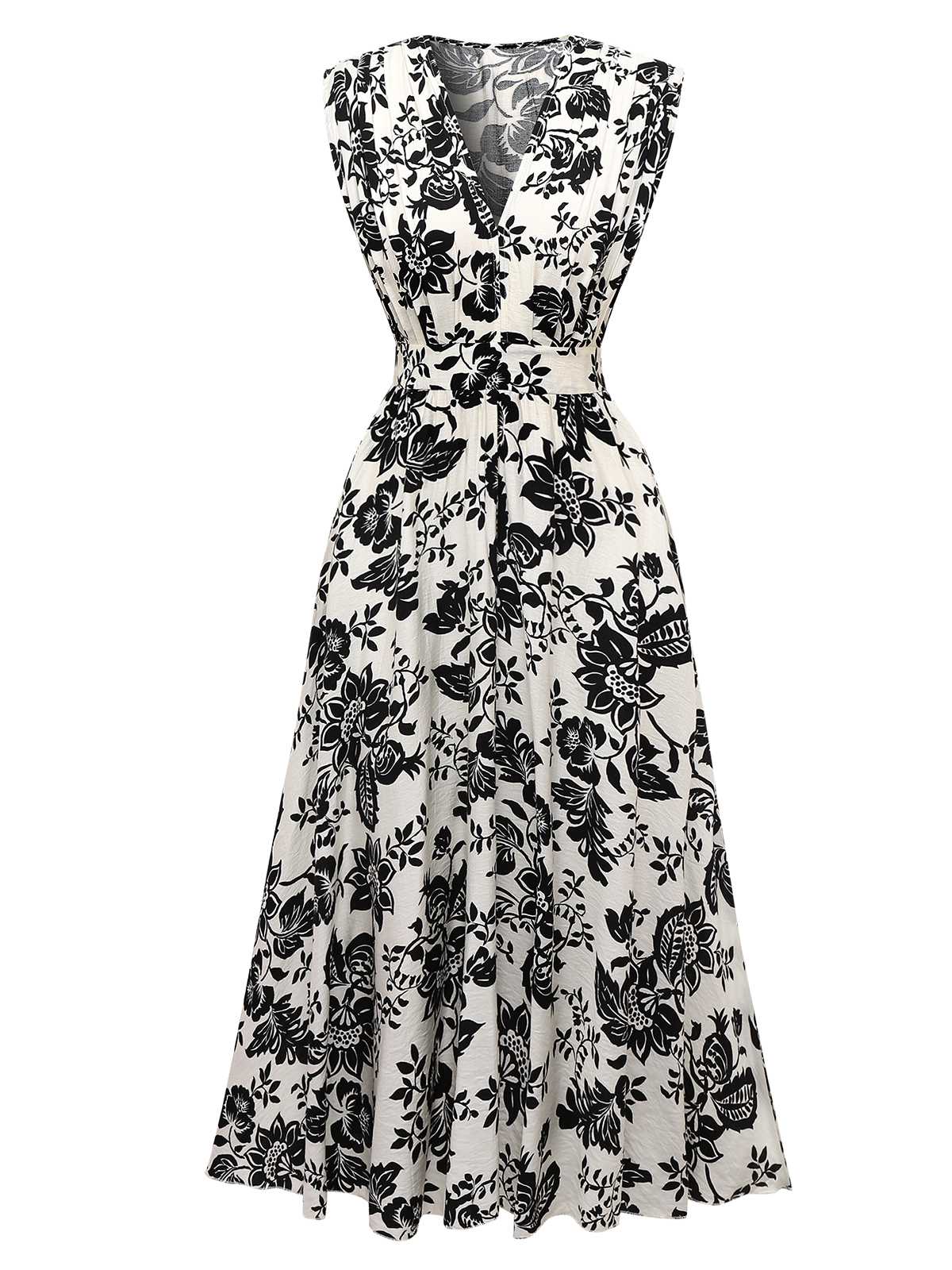 Robe mi-longue à fleurs à manches courtes années 1970
