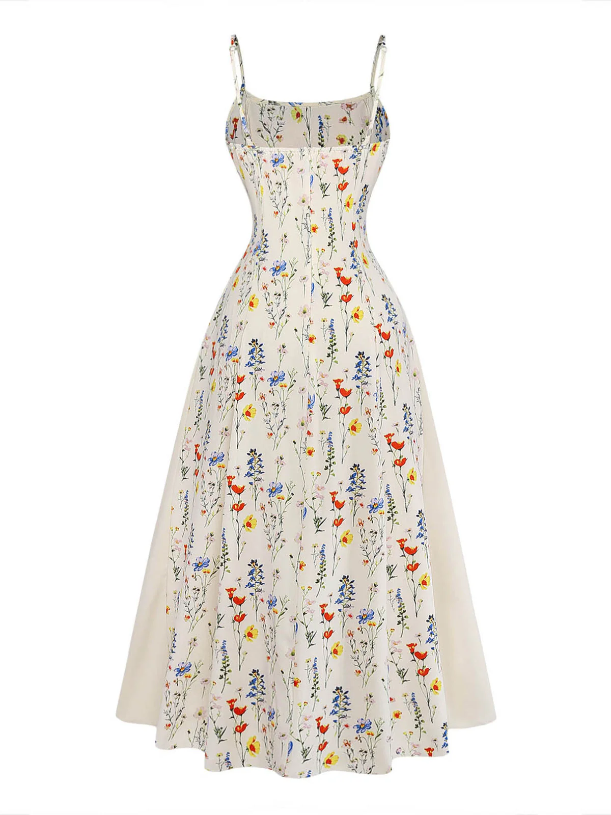 Robe Midi à Bretelles fines Petites Fleurs Beige Années 70 - Image 3
