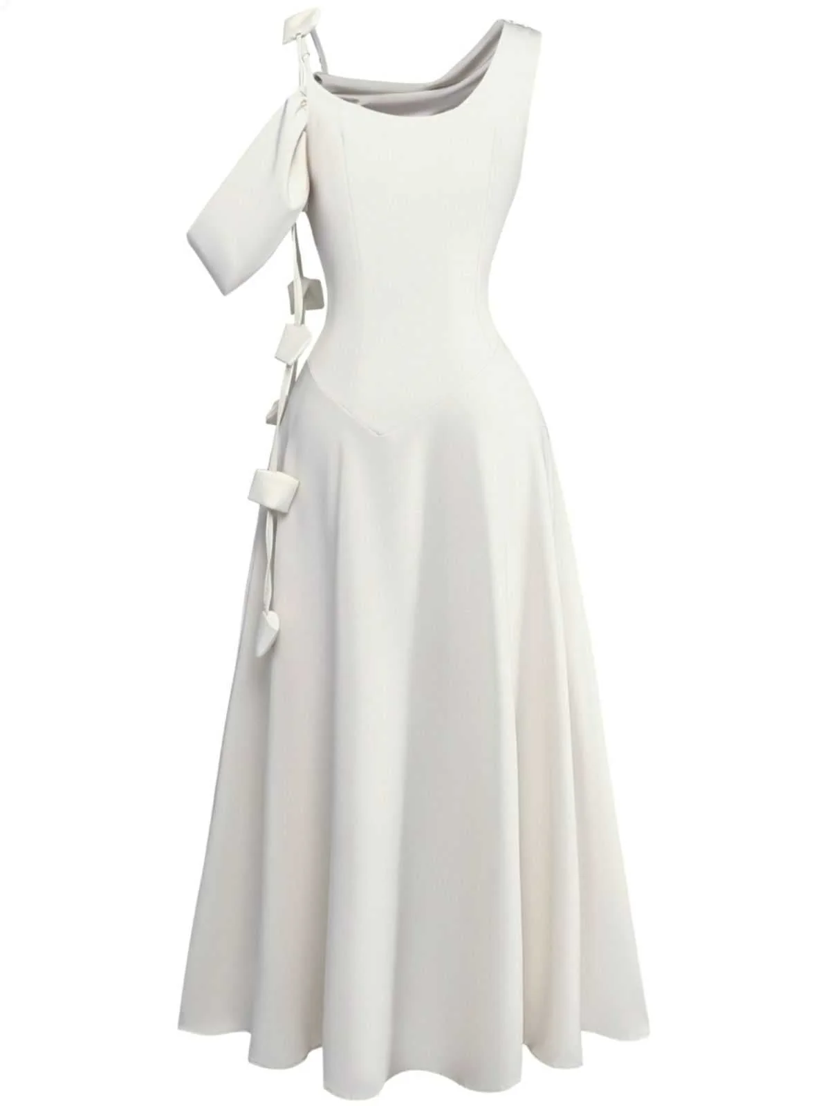 Robe midi asymétrique drapée à une épaule des années 1980 - Image 2