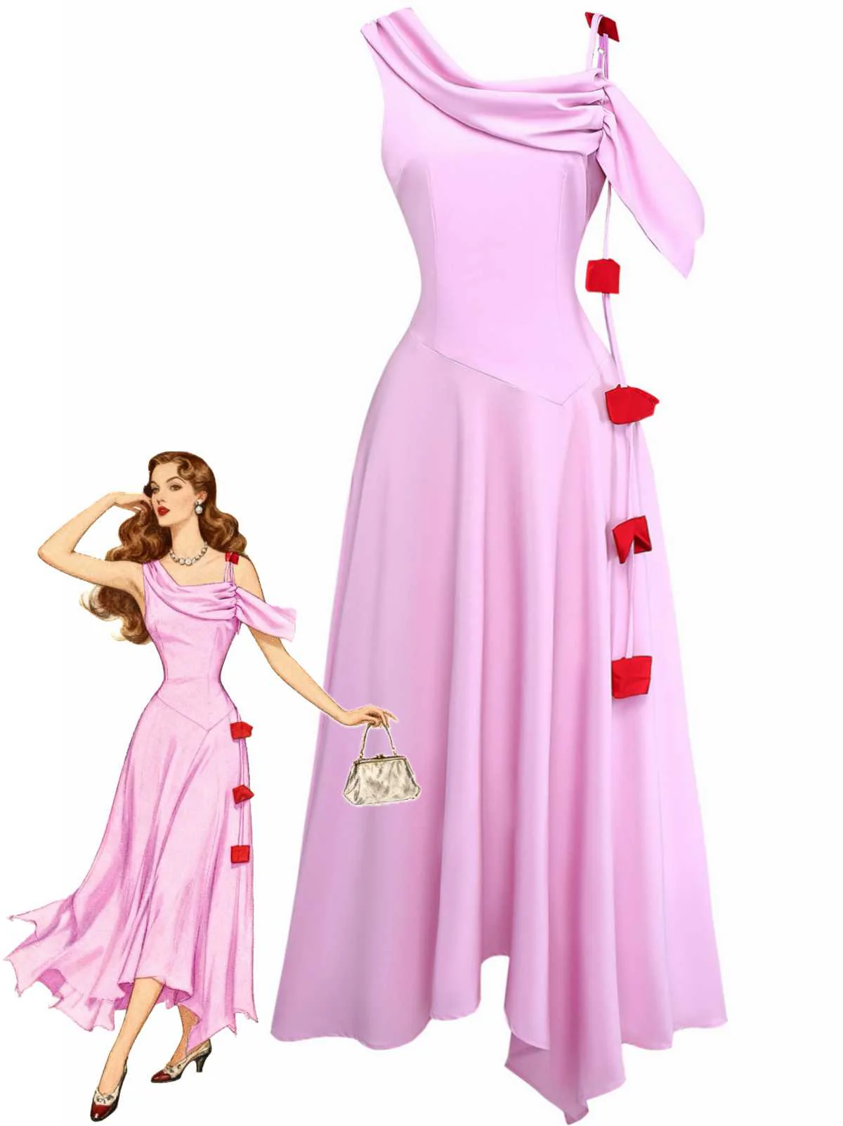 Robe midi asymétrique drapée à une épaule des années 1980 - Image 3