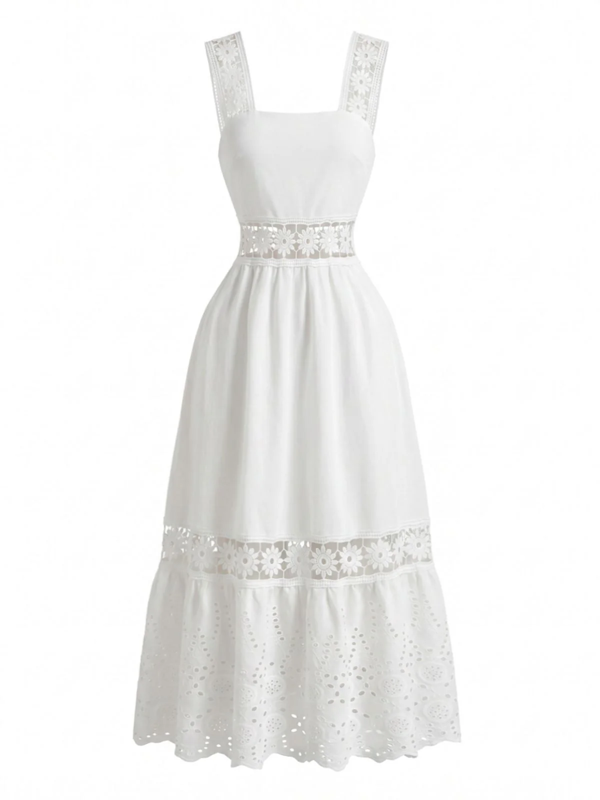 Robe midi blanche bohème broderie anglaise années 70 - Image 3