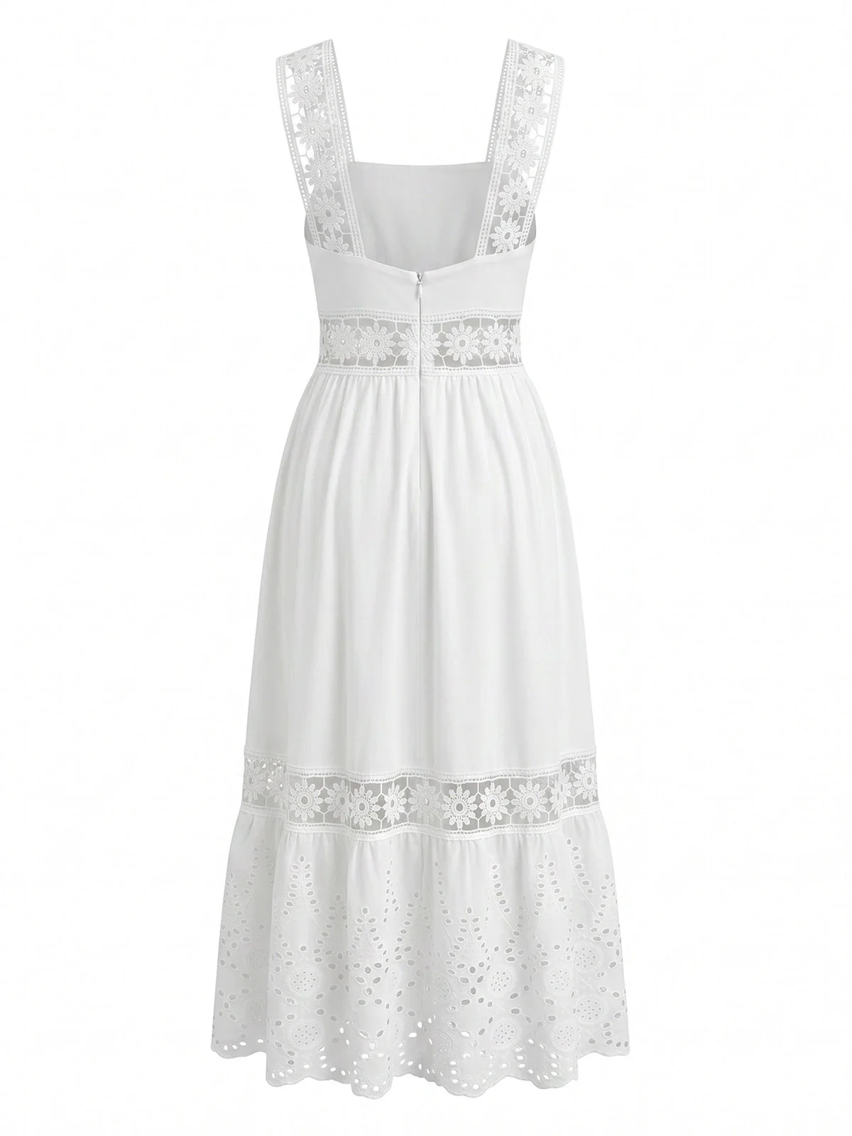 Robe midi blanche bohème broderie anglaise années 70 - Image 4