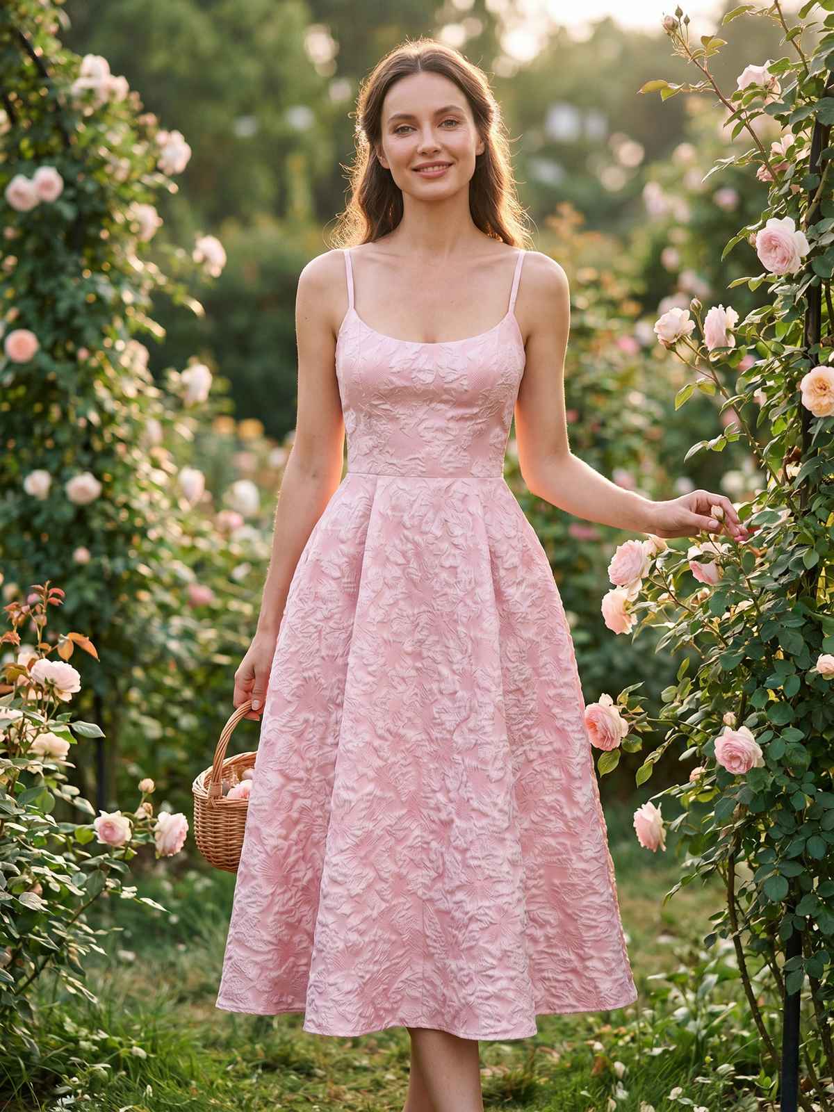 Robe midi bleu fines bretelles floral années 1950 - Image 15