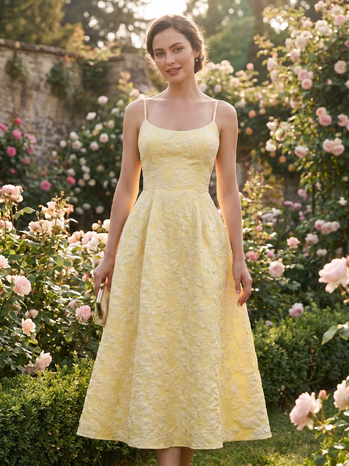 Robe midi bleu fines bretelles floral années 1950 - Image 5