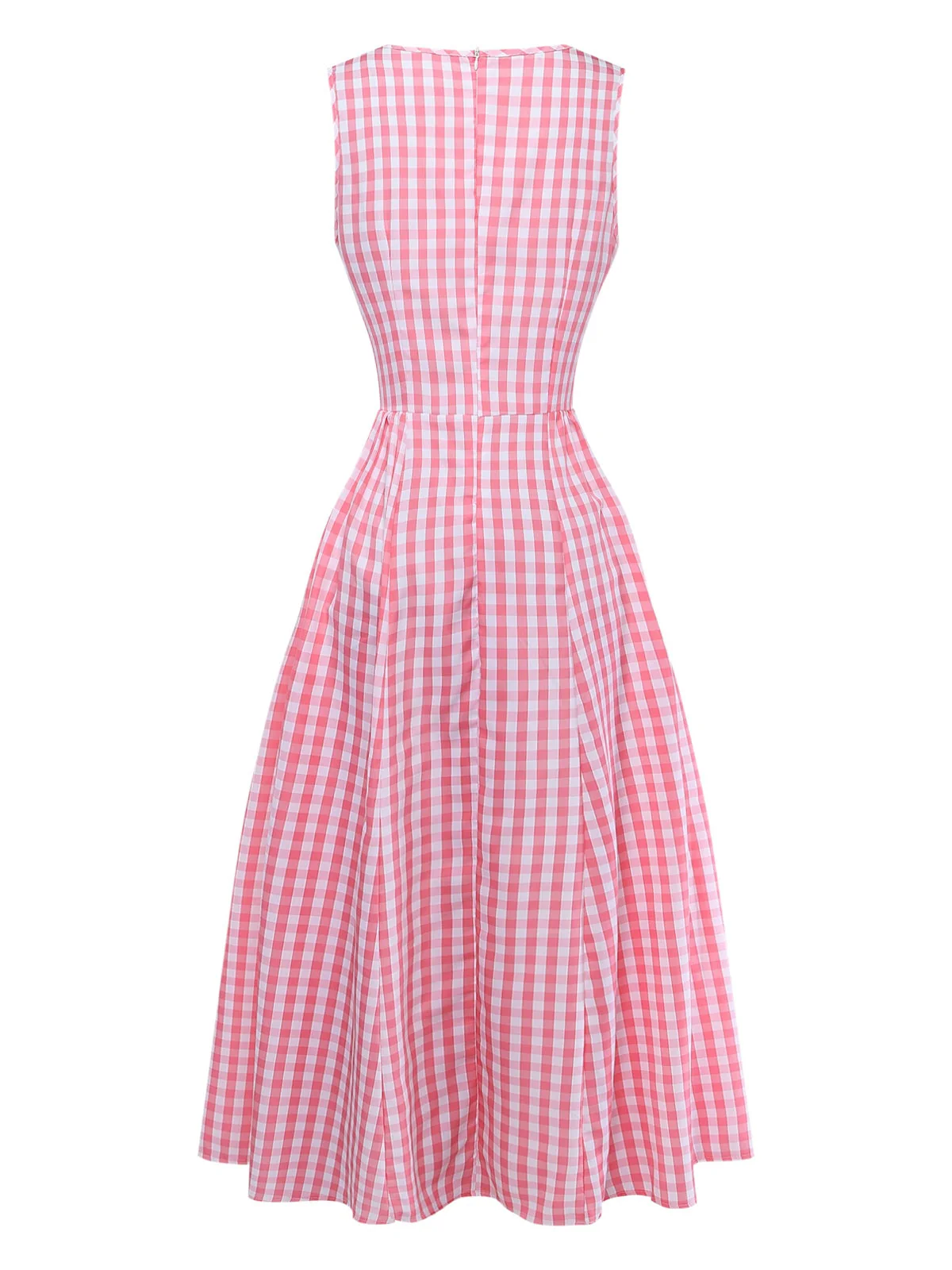 Robe midi évasée rose vichy années 50 - Image 2