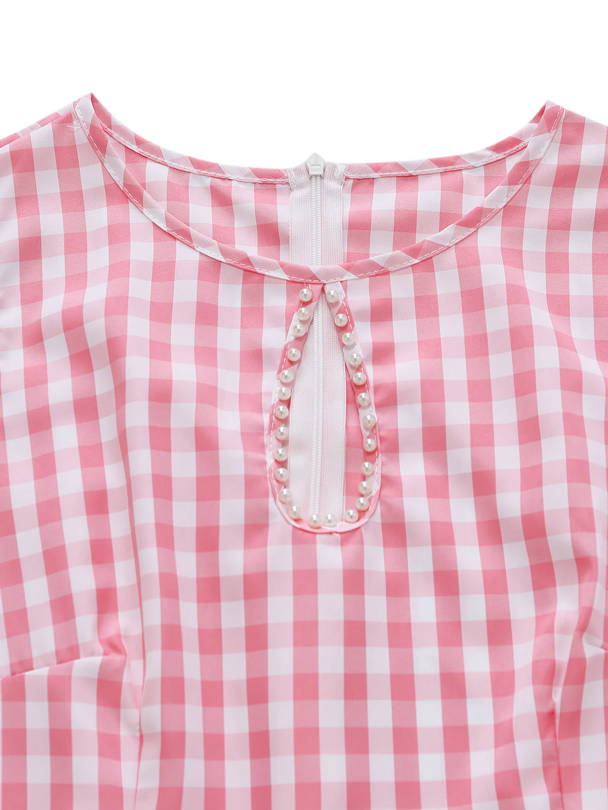Robe midi évasée rose vichy années 50 - Image 3