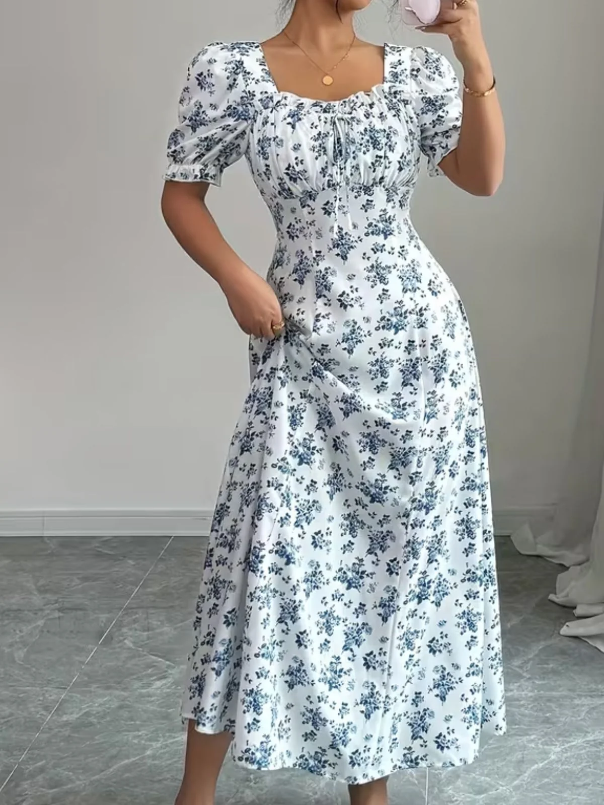 Robe Midi Florale Manches Bouffantes Années 1940 - Image 3