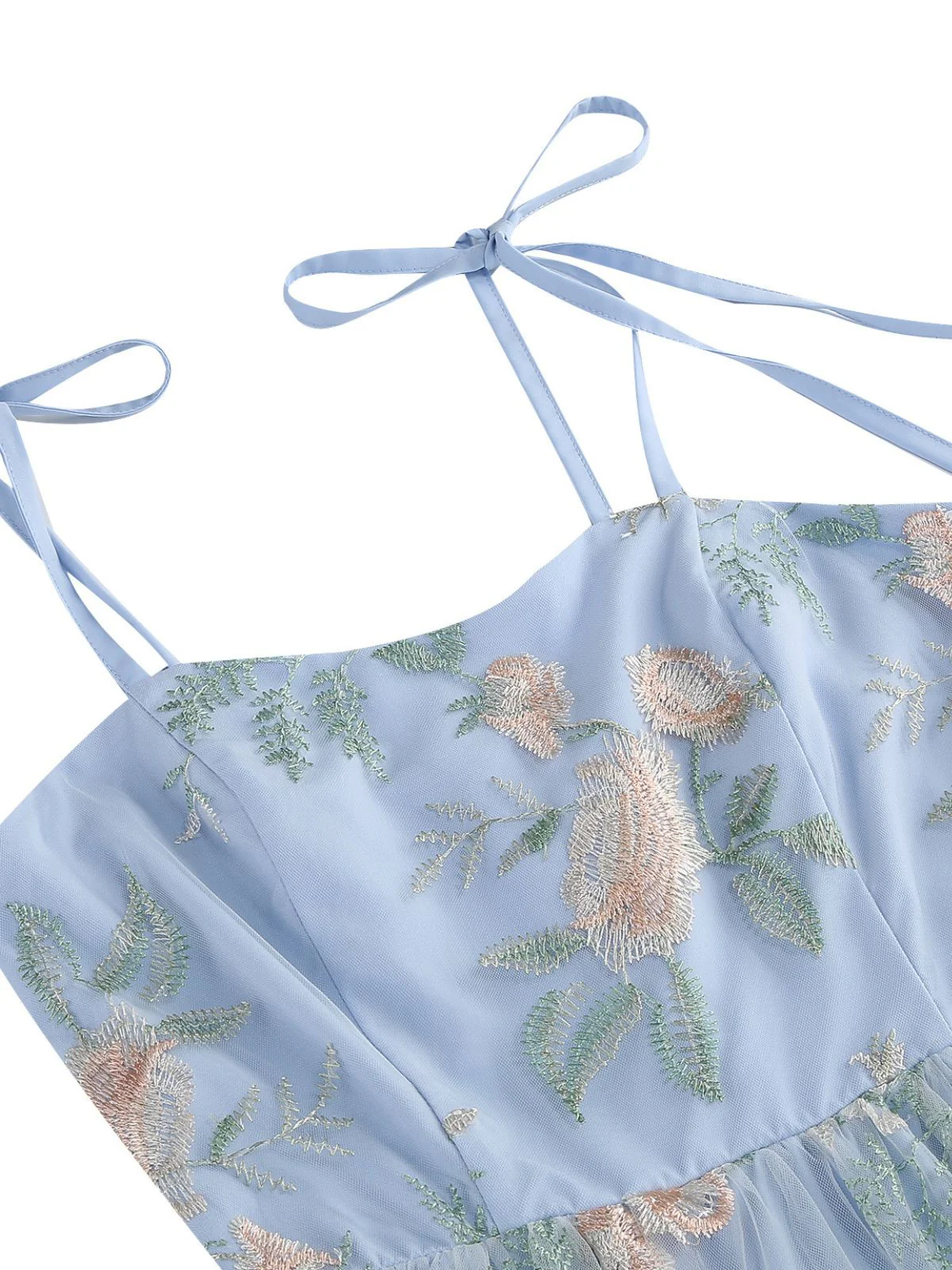 Robe Midi Florale Tulle Bleu Années 1950 - Image 3