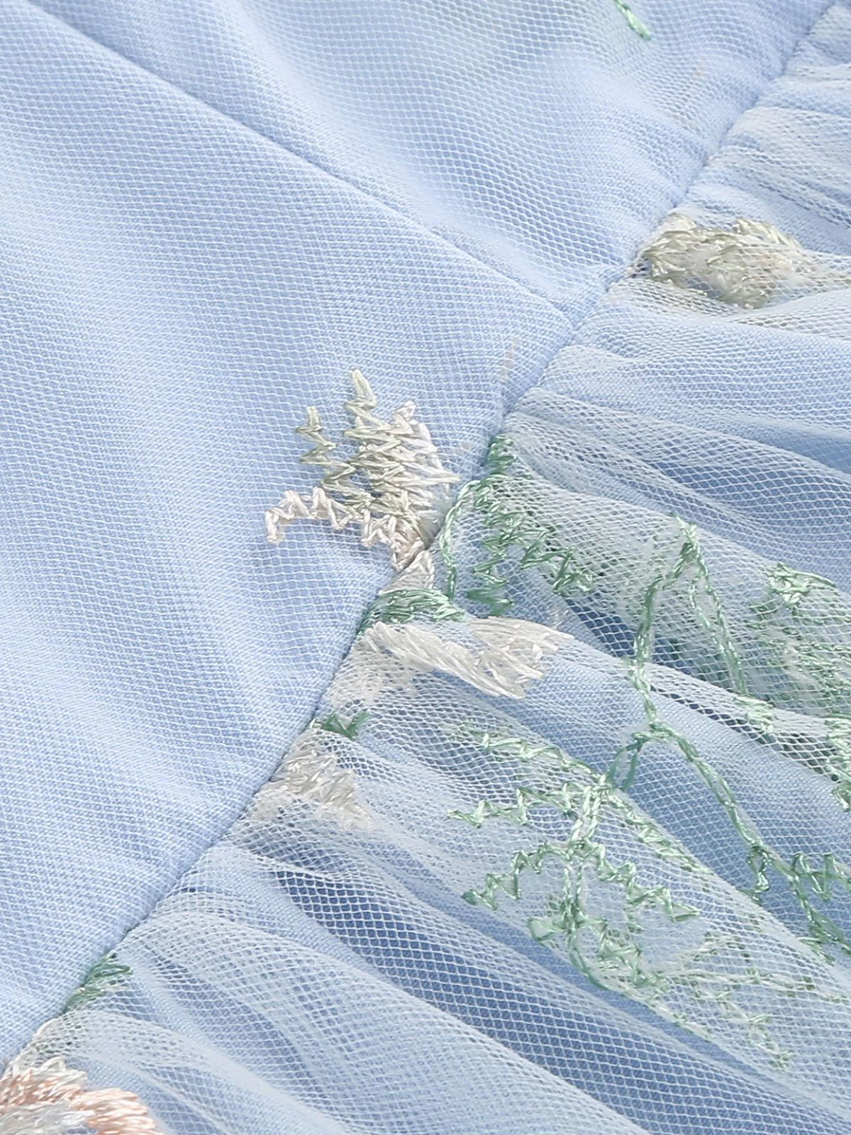 Robe Midi Florale Tulle Bleu Années 1950 - Image 8