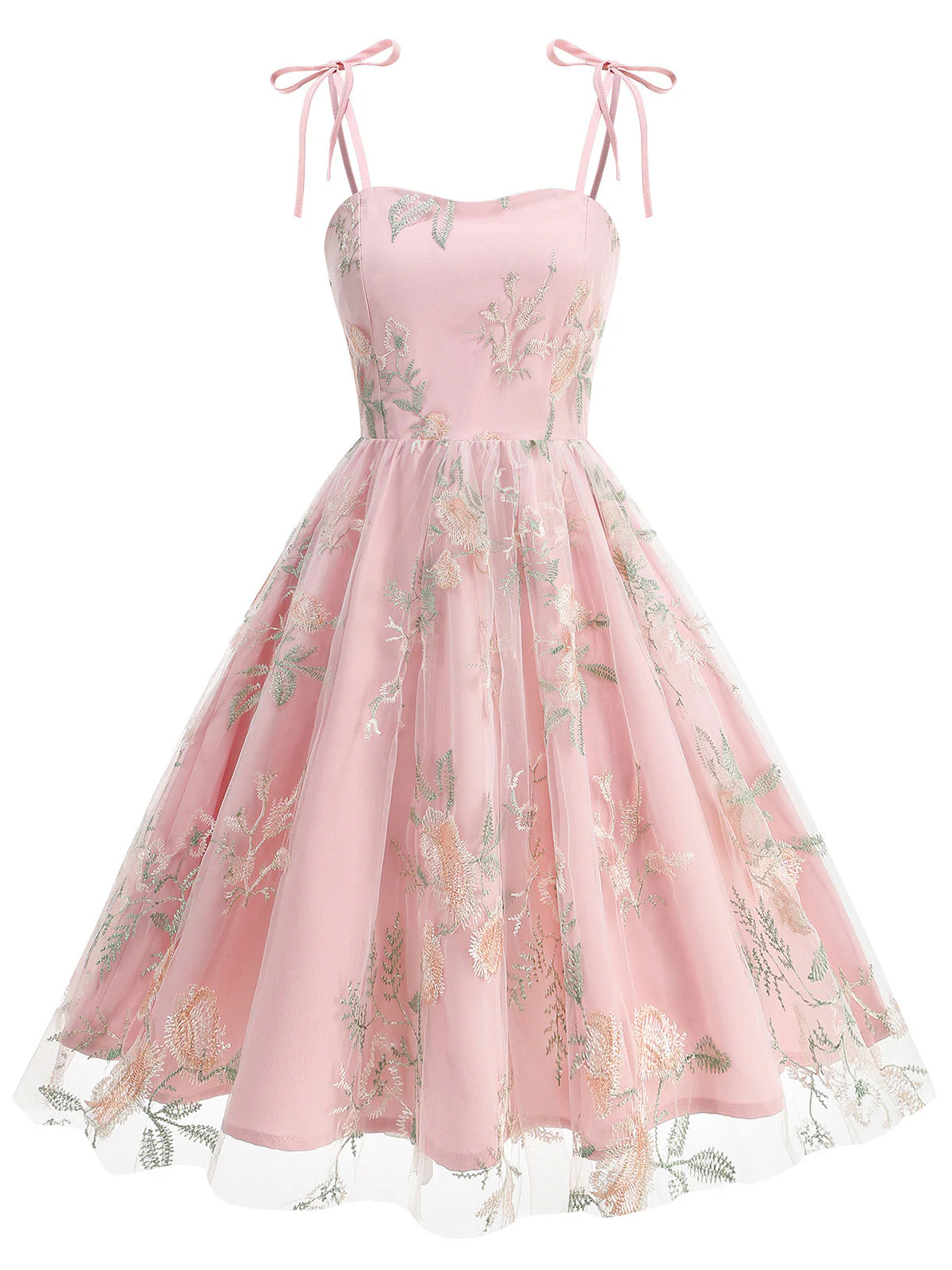 Robe Midi Florale Tulle Bleu Années 1950 - Image 9